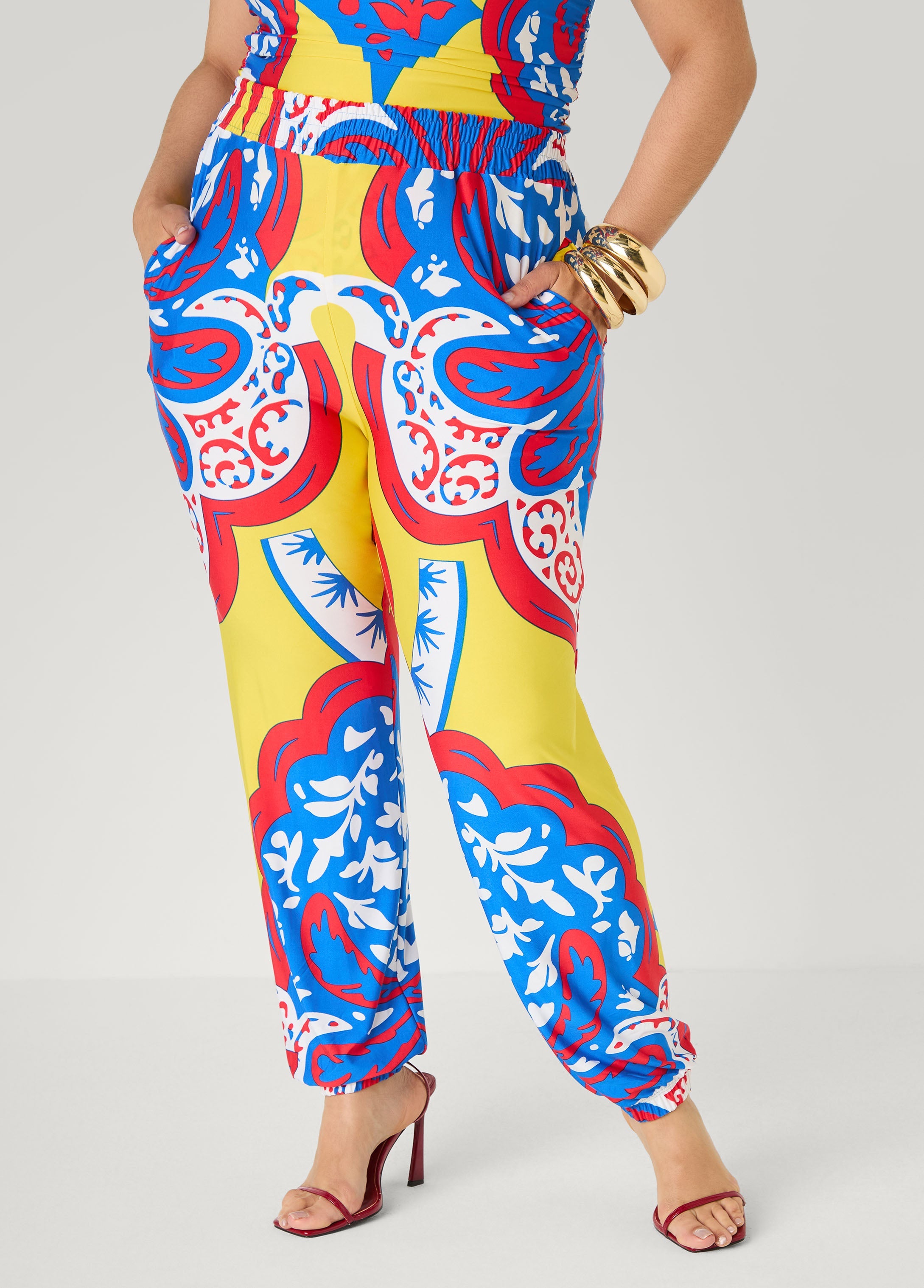 High Rise Printed Joggers Primrose Yellow | Ashley Stewart