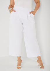 Pleated Wide Leg Capris White | Ashley Stewart