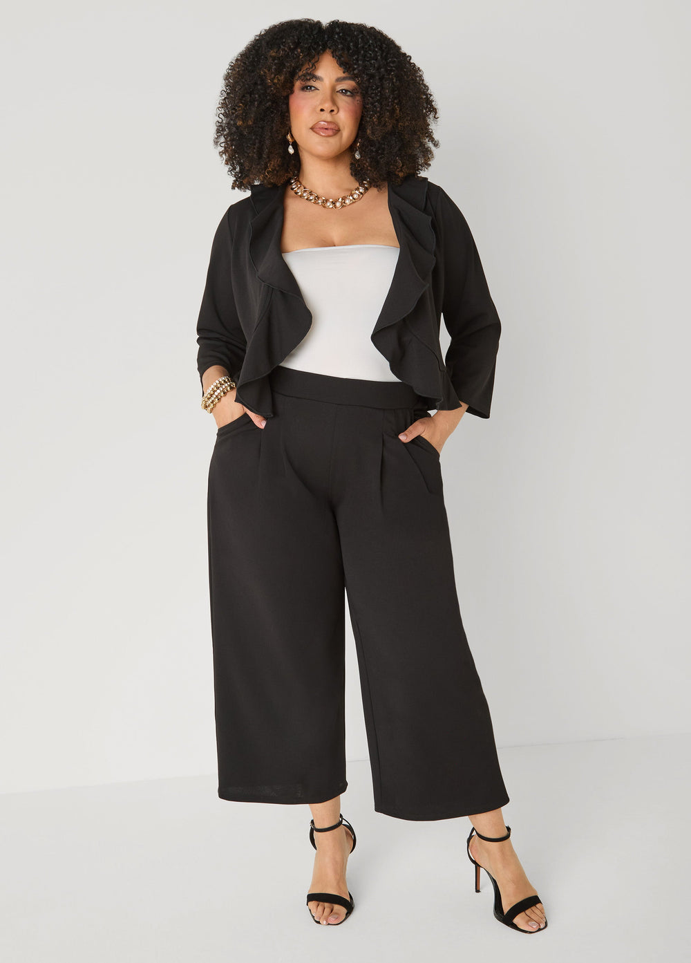 Pleated Wide Leg Capris White | Ashley Stewart