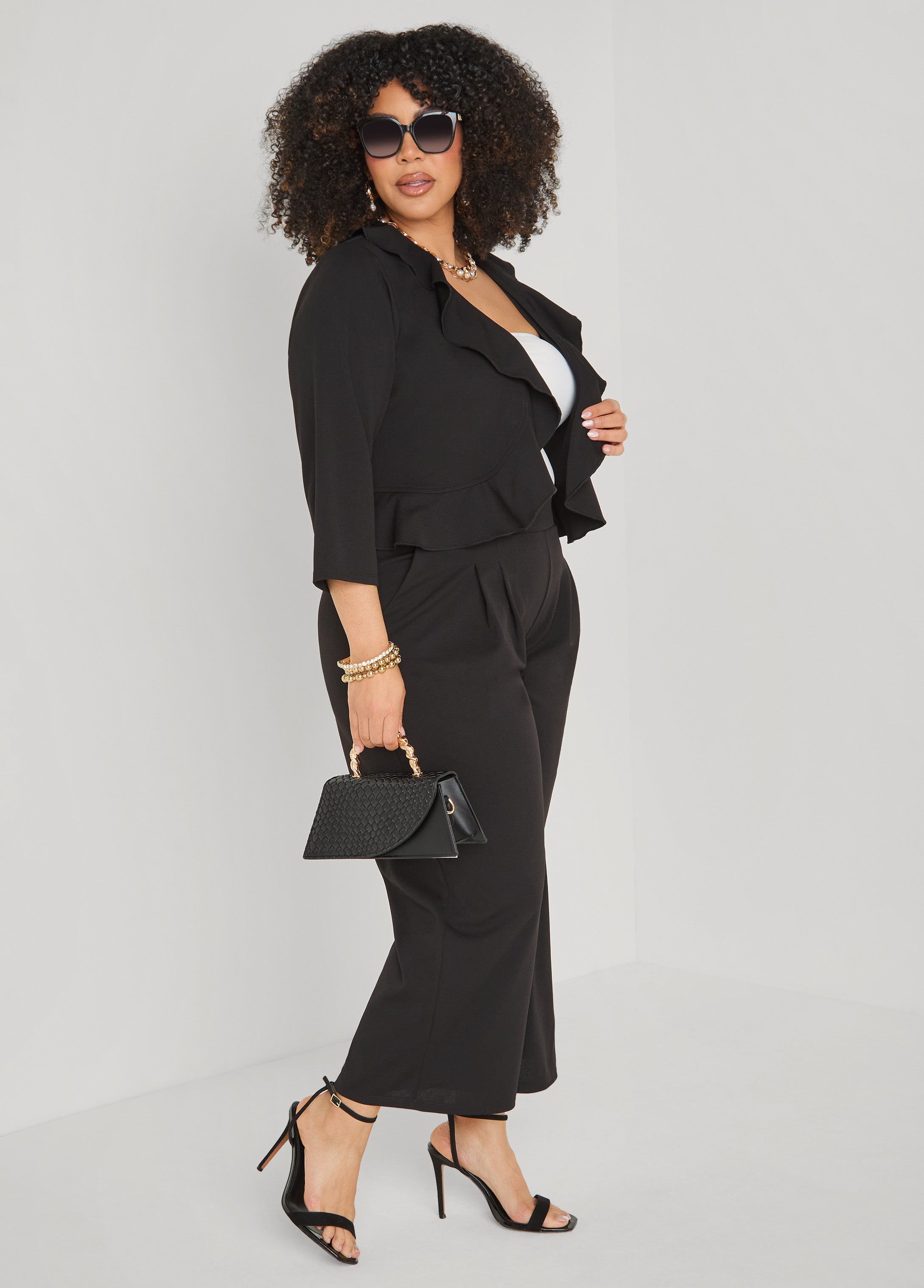 Pleated Wide Leg Capris White | Ashley Stewart