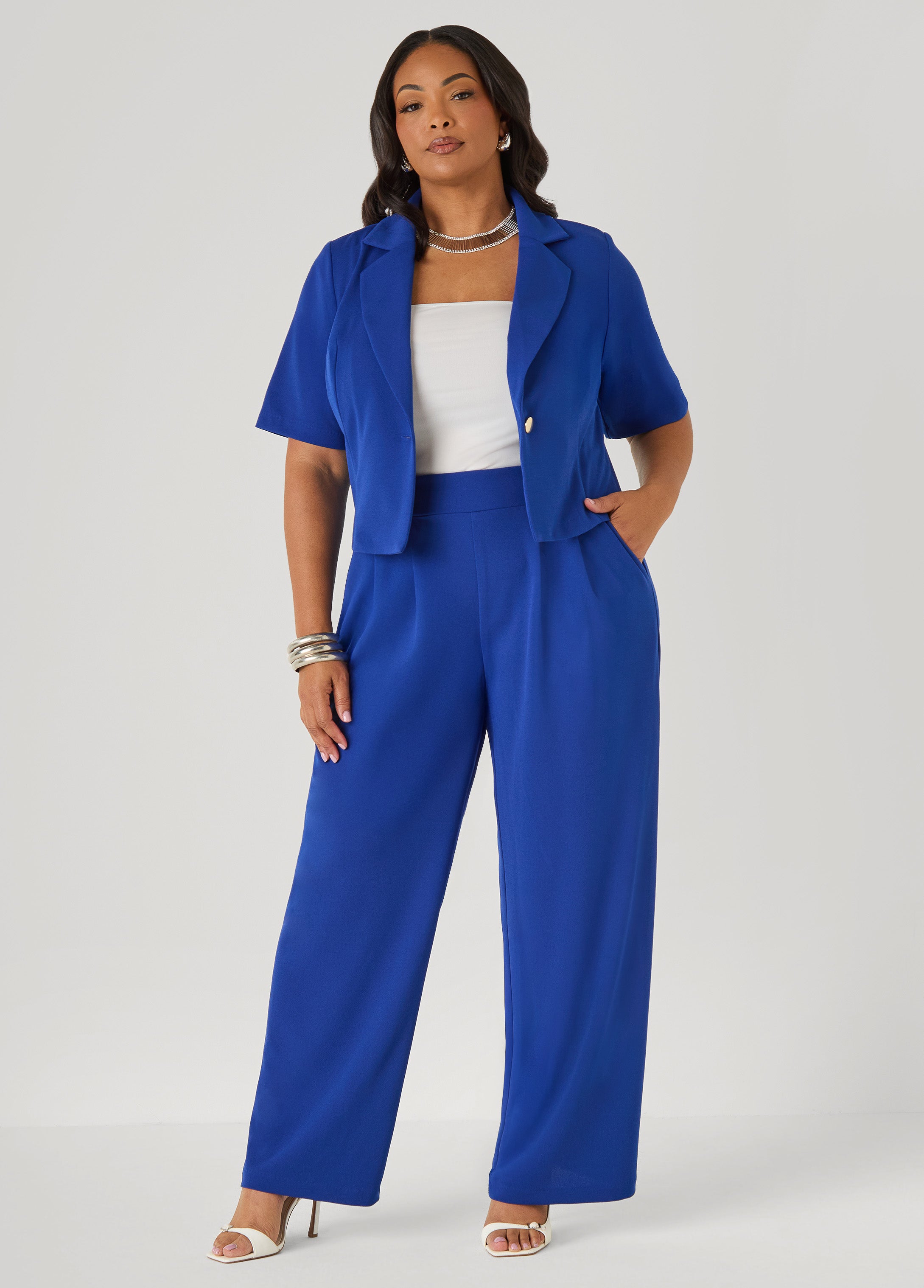 Pleated Wide Leg Pants Royal Blue | Ashley Stewart