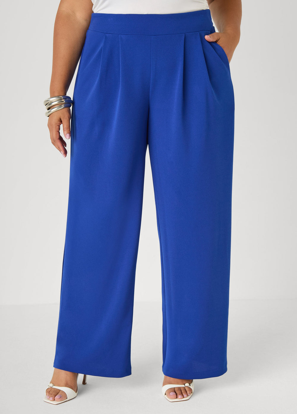 Pleated Wide Leg Pants Royal Blue | Ashley Stewart