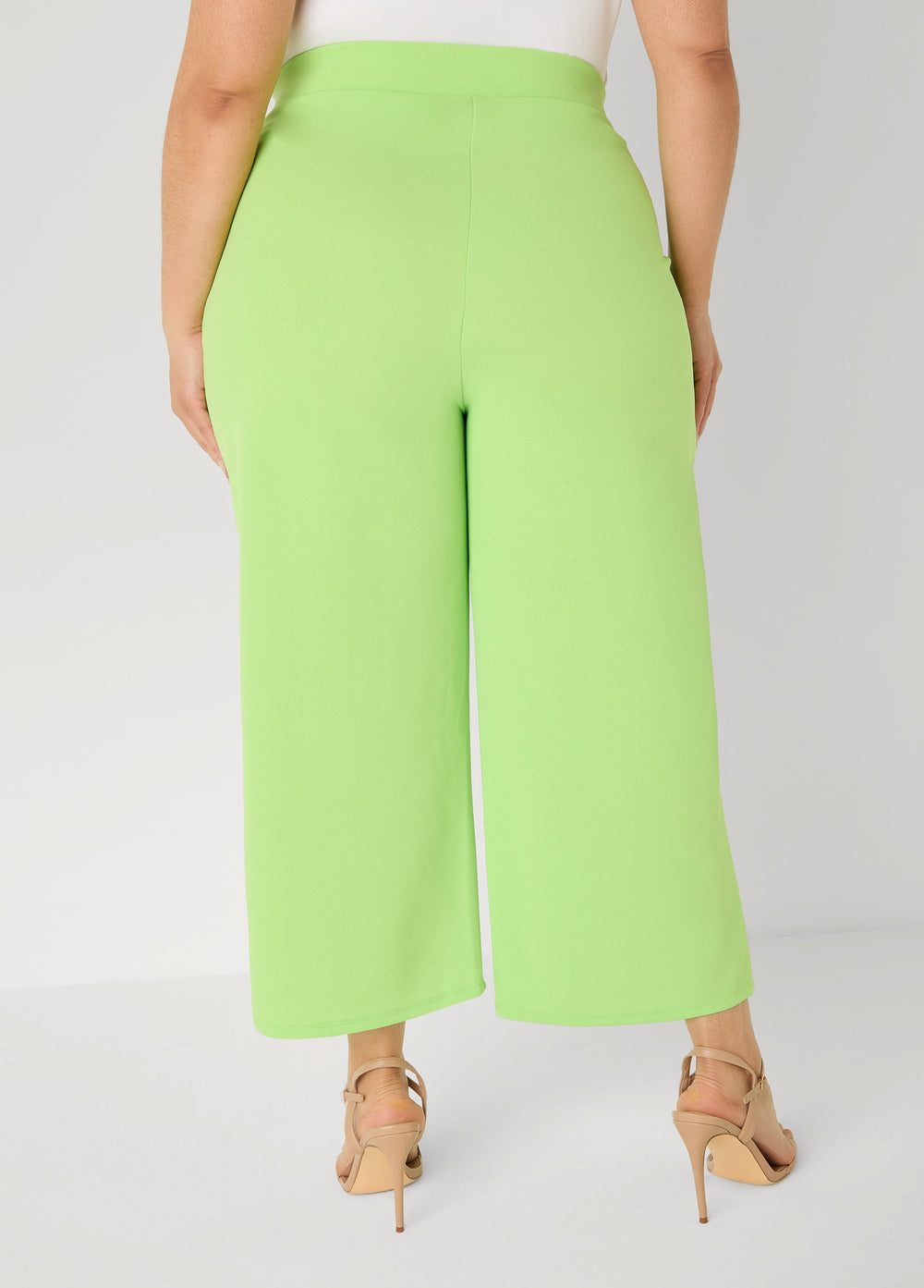 Pleat Detailed Wide Leg Capris Lime Green | Ashley Stewart