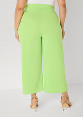 Pleat Detailed Wide Leg Capris Lime Green | Ashley Stewart