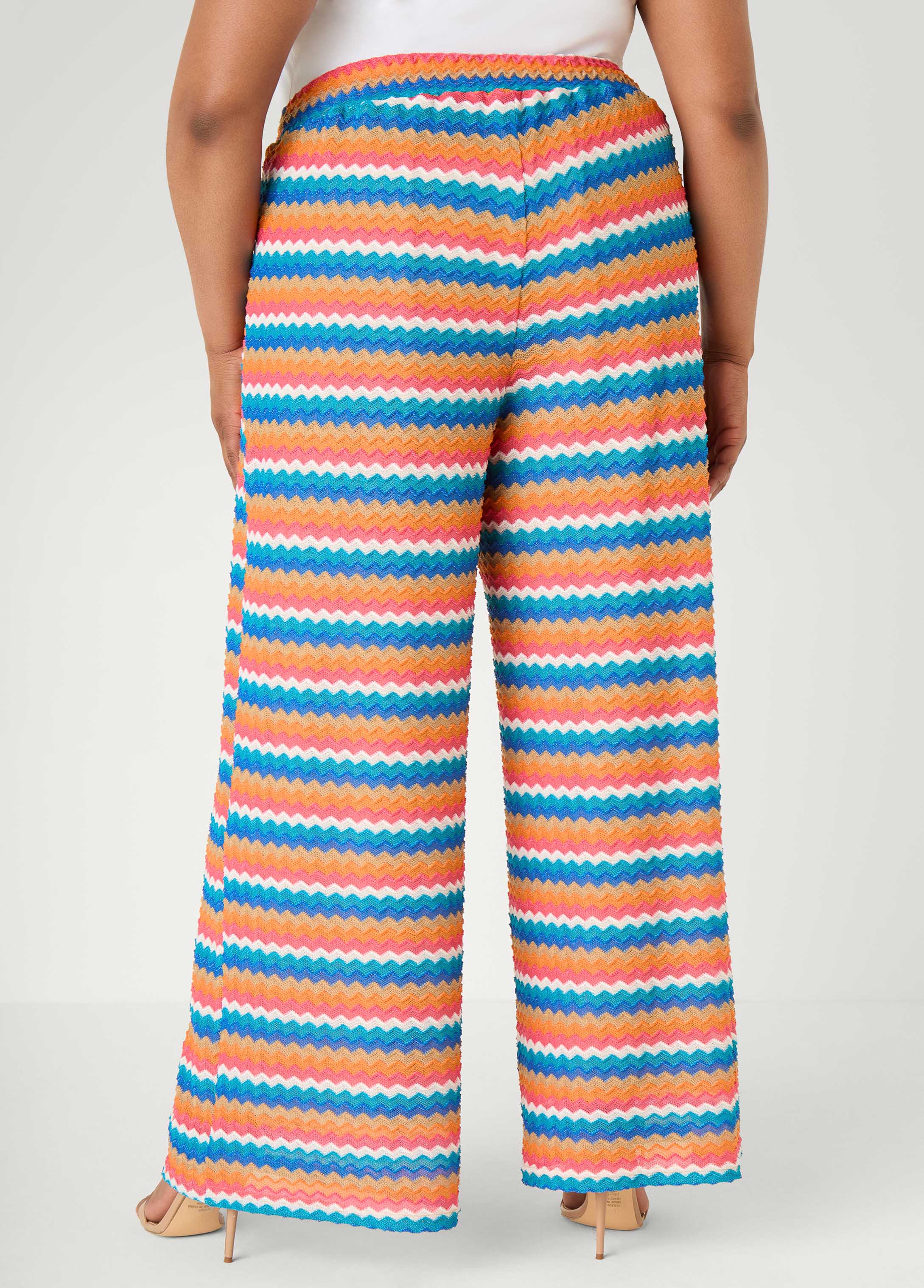 Chevron Knit Wide Leg Pants Caribbean Sea | Ashley Stewart