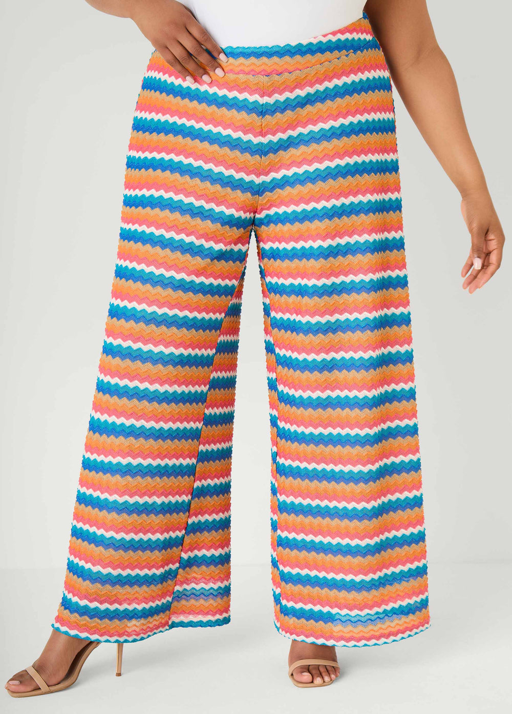 Chevron Knit Wide Leg Pants Caribbean Sea | Ashley Stewart