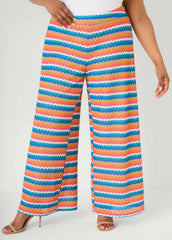 Chevron Knit Wide Leg Pants Caribbean Sea | Ashley Stewart