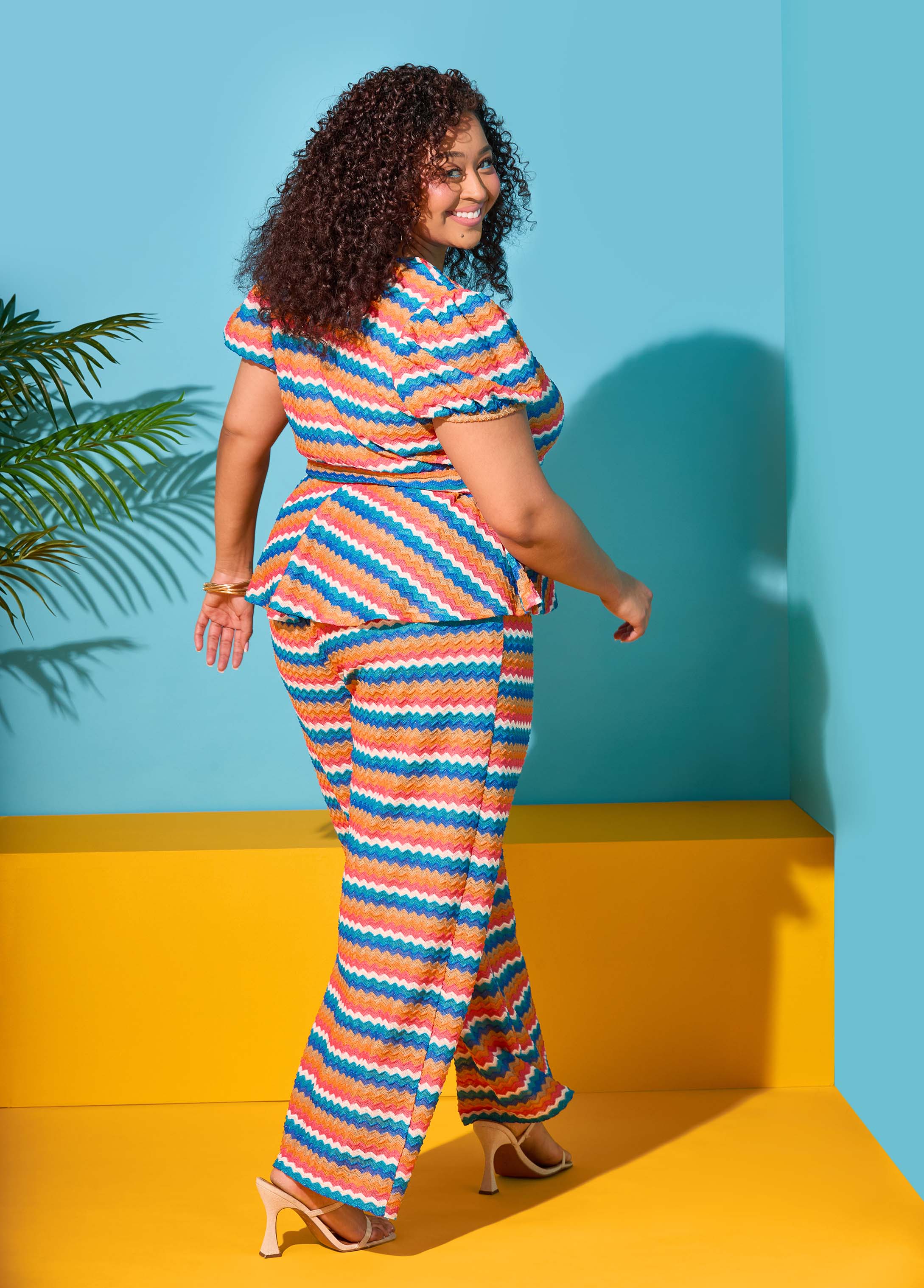 Chevron Knit Wide Leg Pants Caribbean Sea | Ashley Stewart