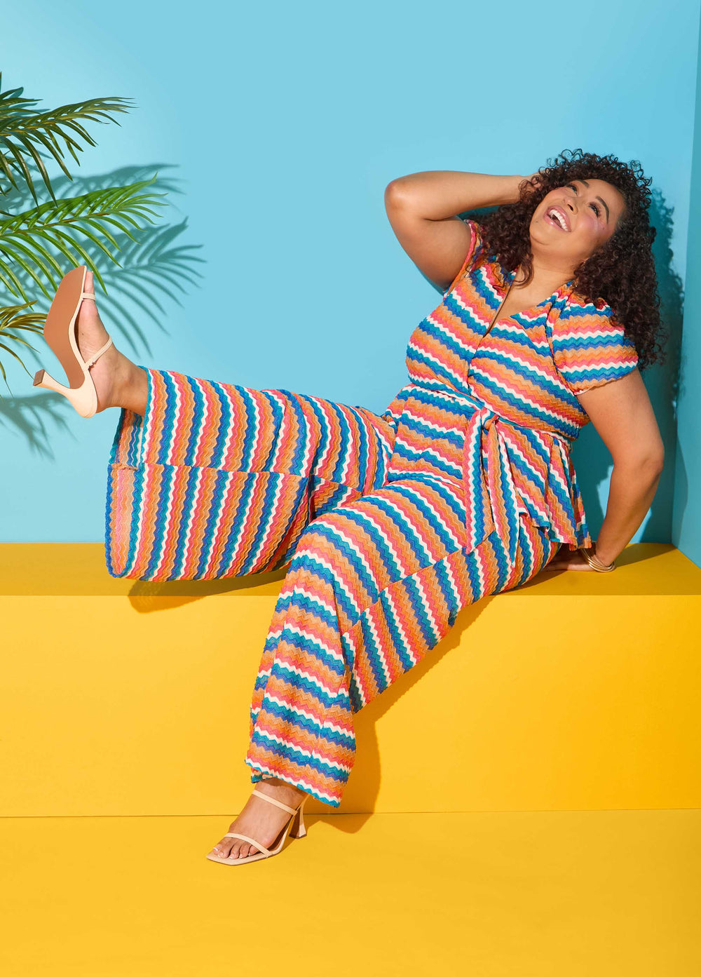 Chevron Knit Wide Leg Pants Caribbean Sea | Ashley Stewart