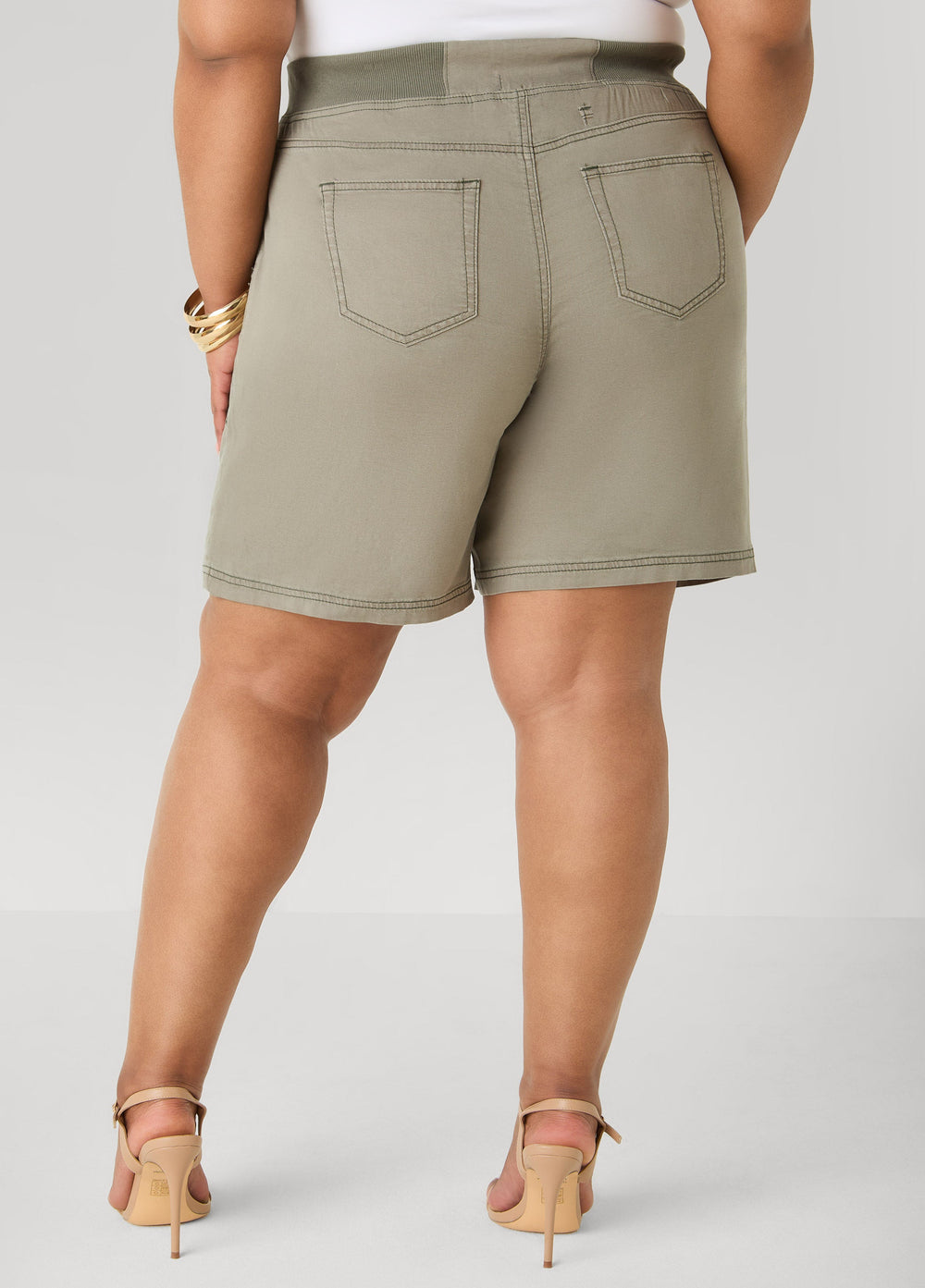 Drawstring Twill Shorts Dusty Olive | Ashley Stewart