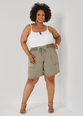 Drawstring Twill Shorts Dusty Olive | Ashley Stewart
