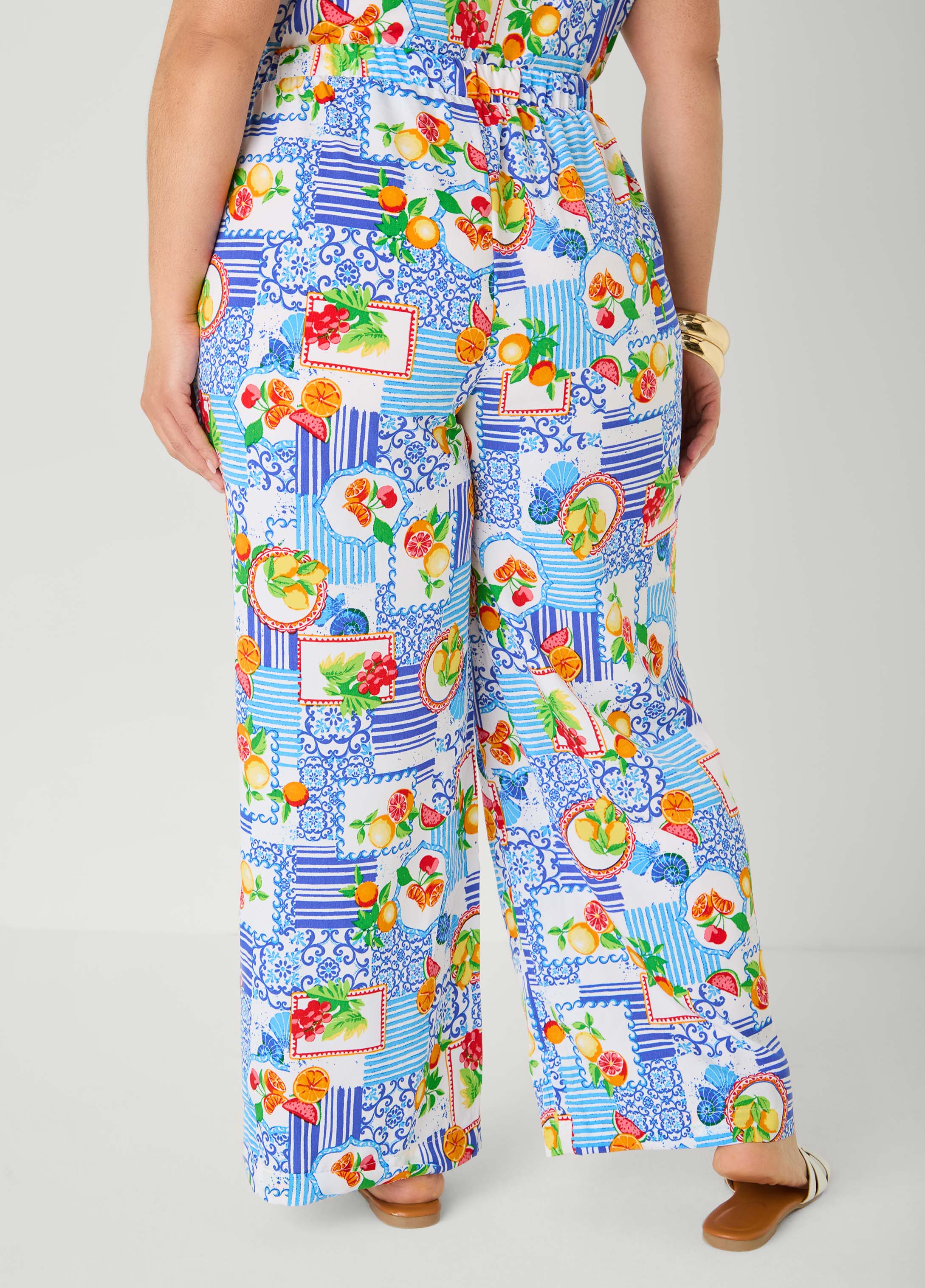 Printed Pull On Pants Blue | Ashley Stewart
