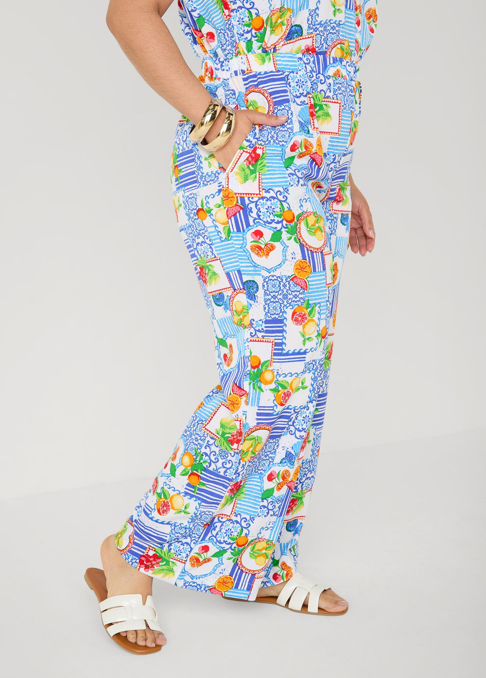 Printed Pull On Pants Blue | Ashley Stewart