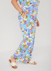 Printed Pull On Pants Blue | Ashley Stewart