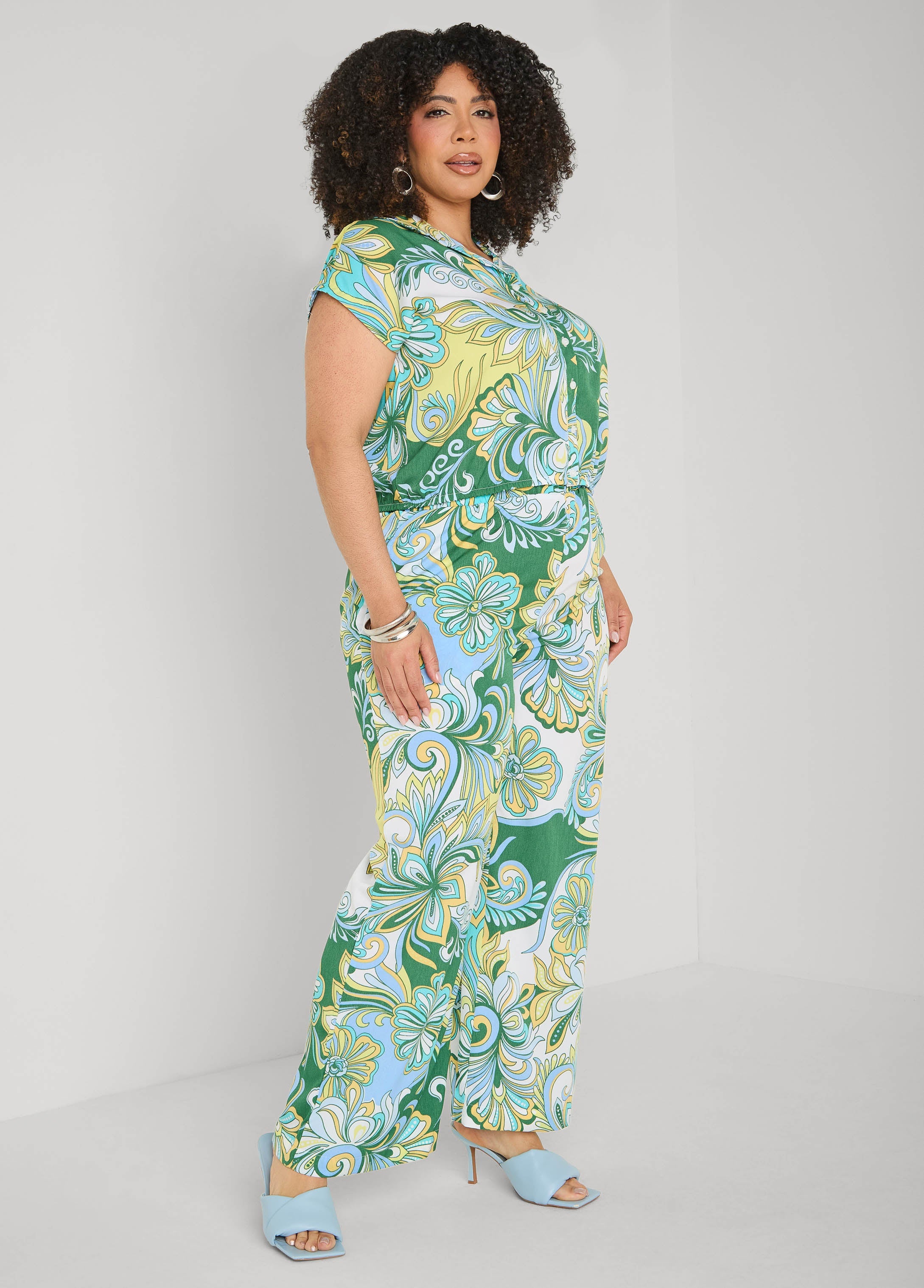 Printed Pull On Pants Blue | Ashley Stewart