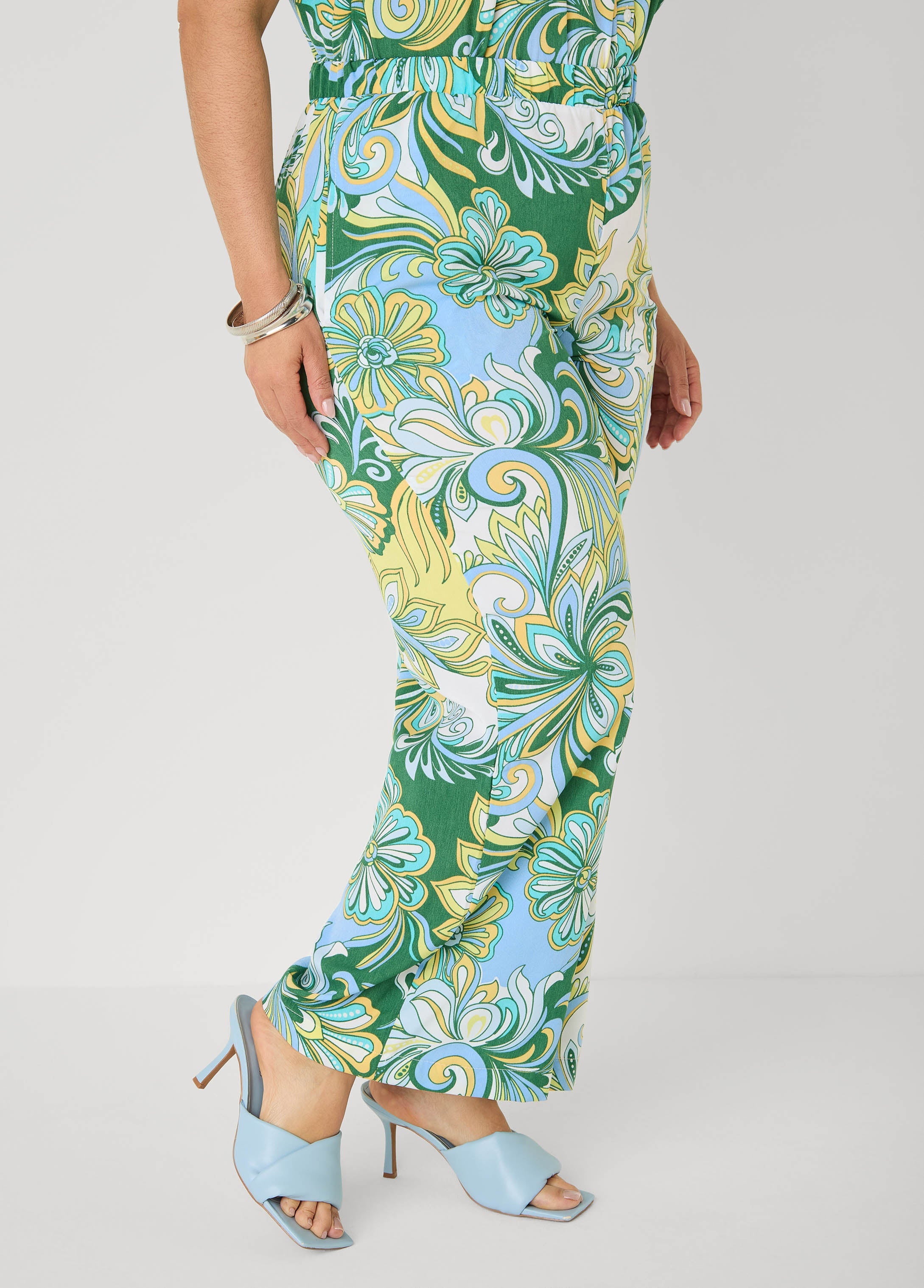 Printed Pull On Pants Blue | Ashley Stewart