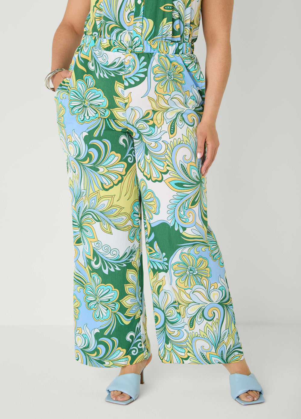 Printed Pull On Pants Blue | Ashley Stewart
