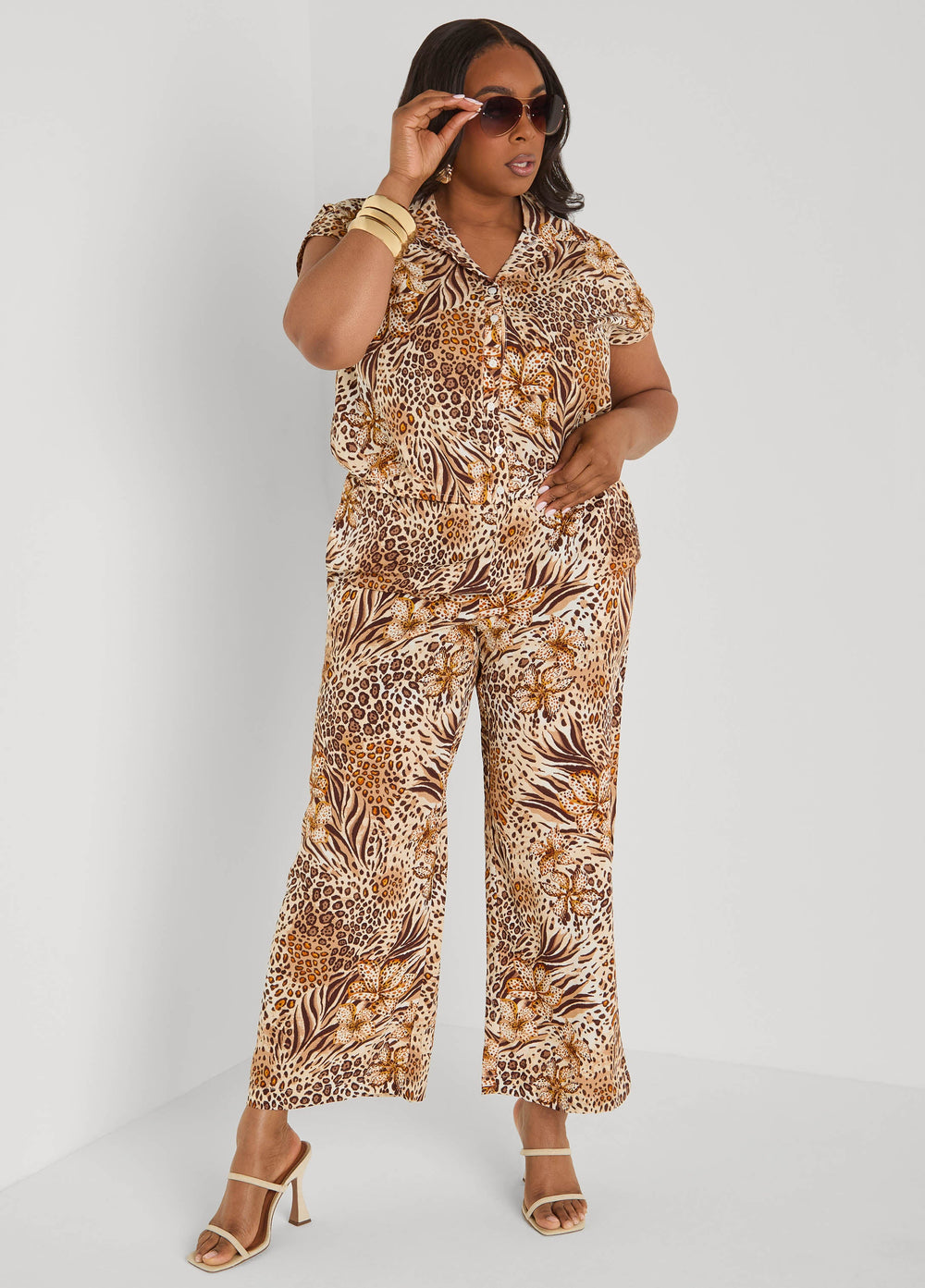 Printed Pull On Pants Blue | Ashley Stewart
