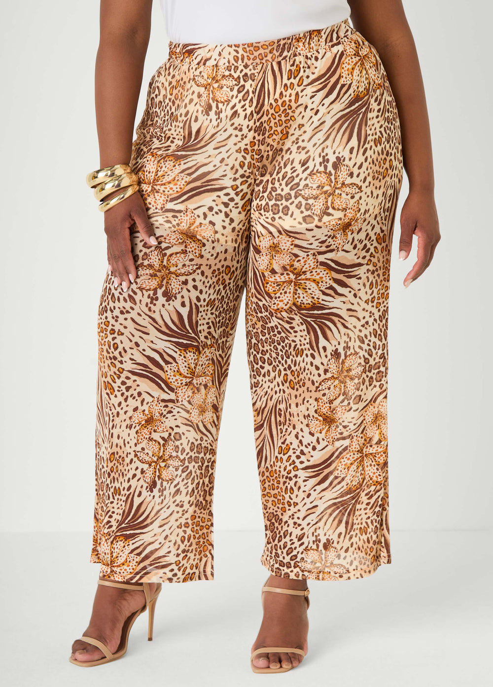Animal Print Wide Leg Pants Brown Animal | Ashley Stewart