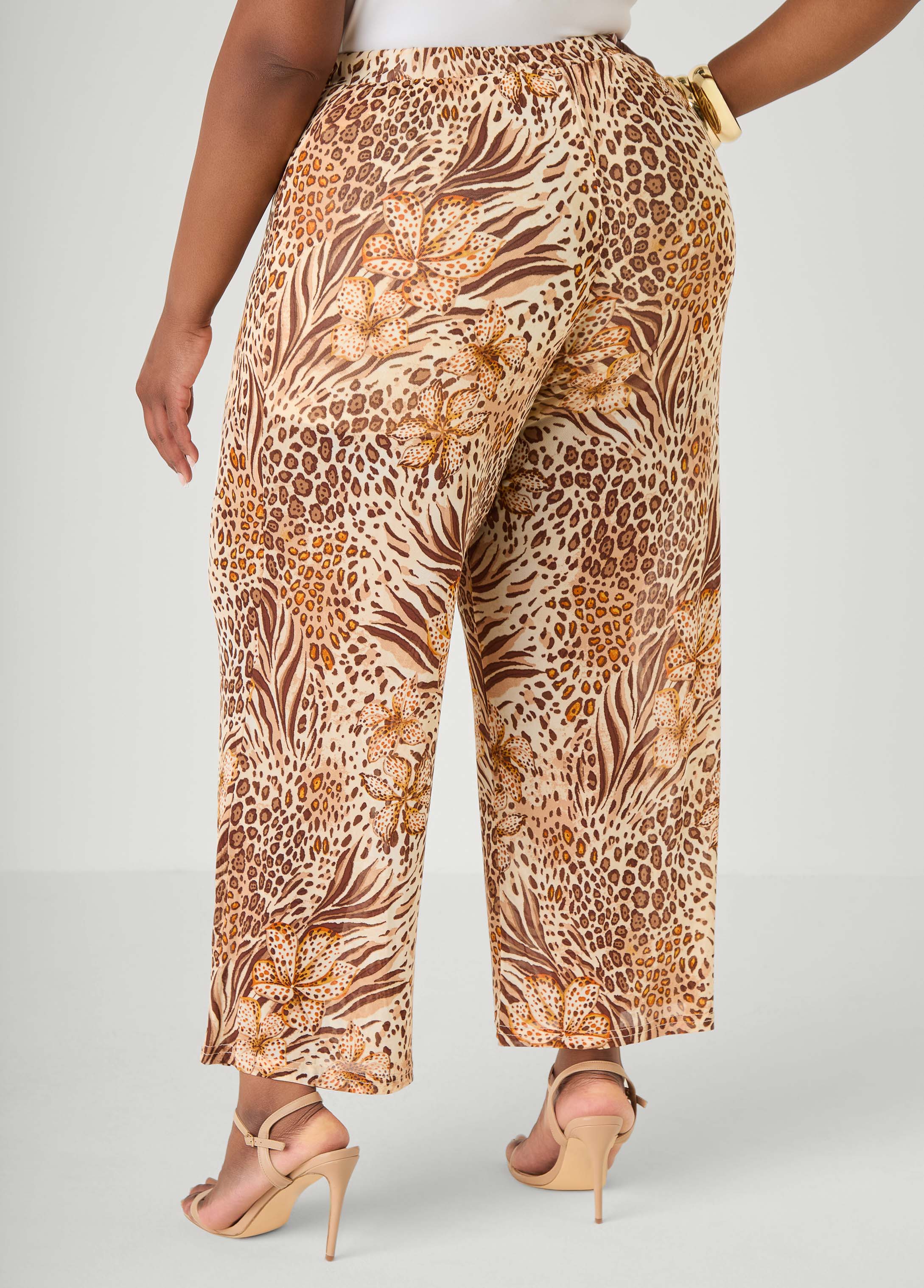 Animal Print Wide Leg Pants Brown Animal | Ashley Stewart