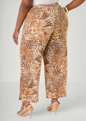 Animal Print Wide Leg Pants Brown Animal | Ashley Stewart