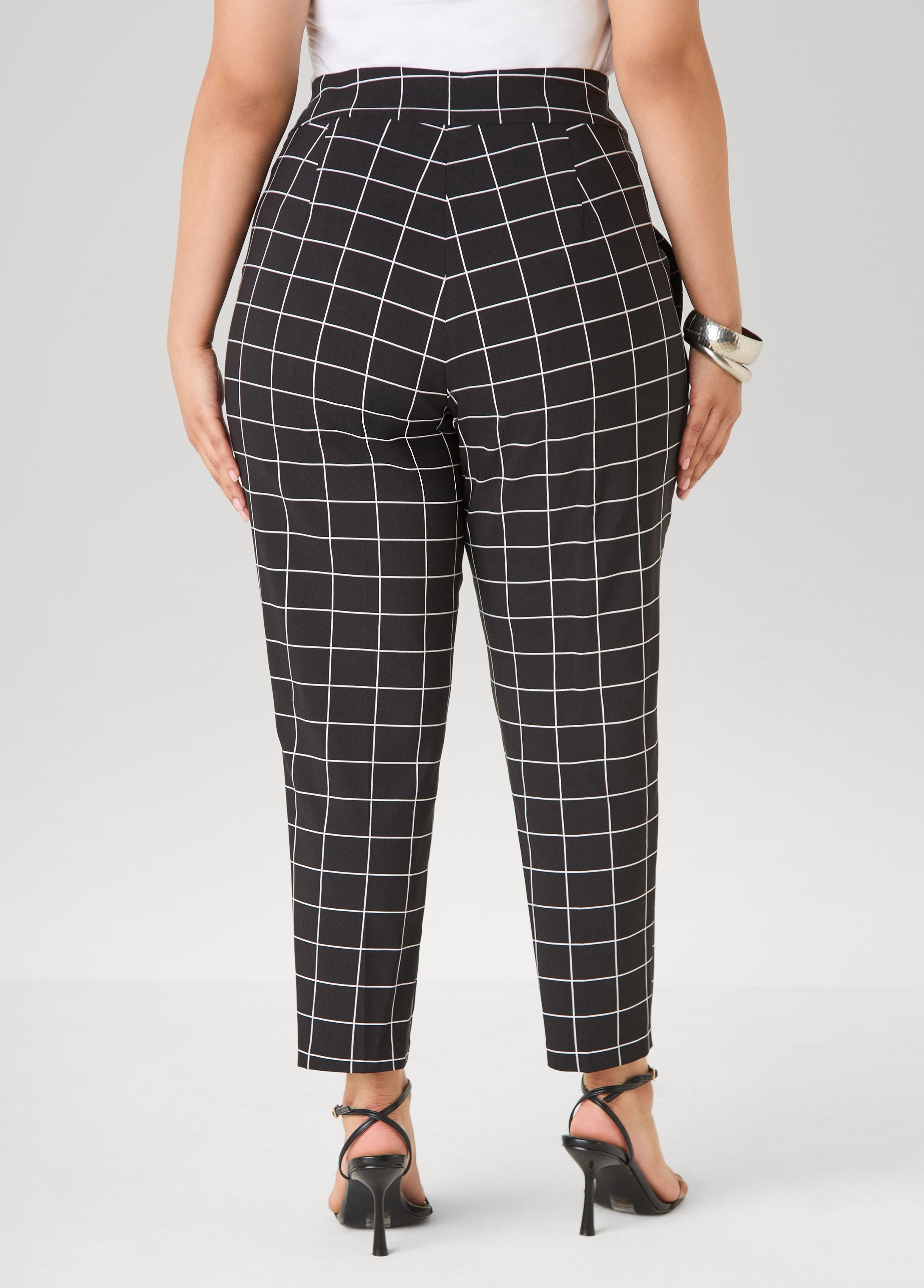 Millennium Checked Ankle Pants Black White | Ashley Stewart