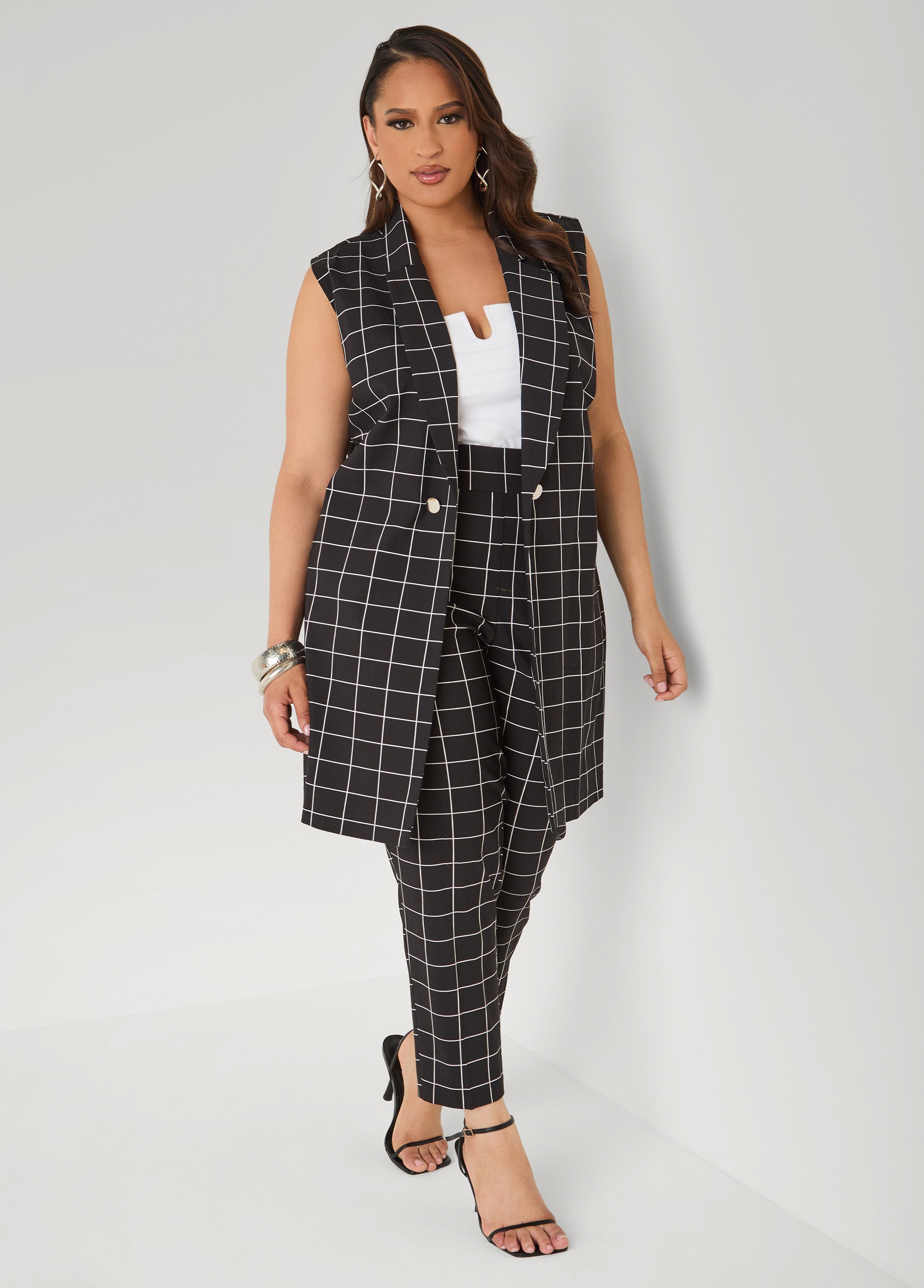 Millennium Checked Ankle Pants Black White | Ashley Stewart