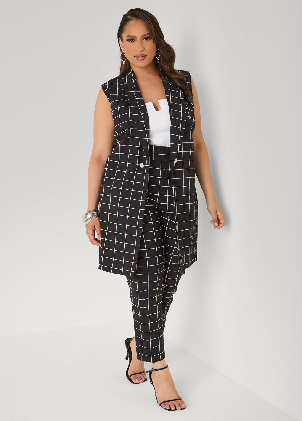 Millennium Checked Ankle Pants Black White | Ashley Stewart