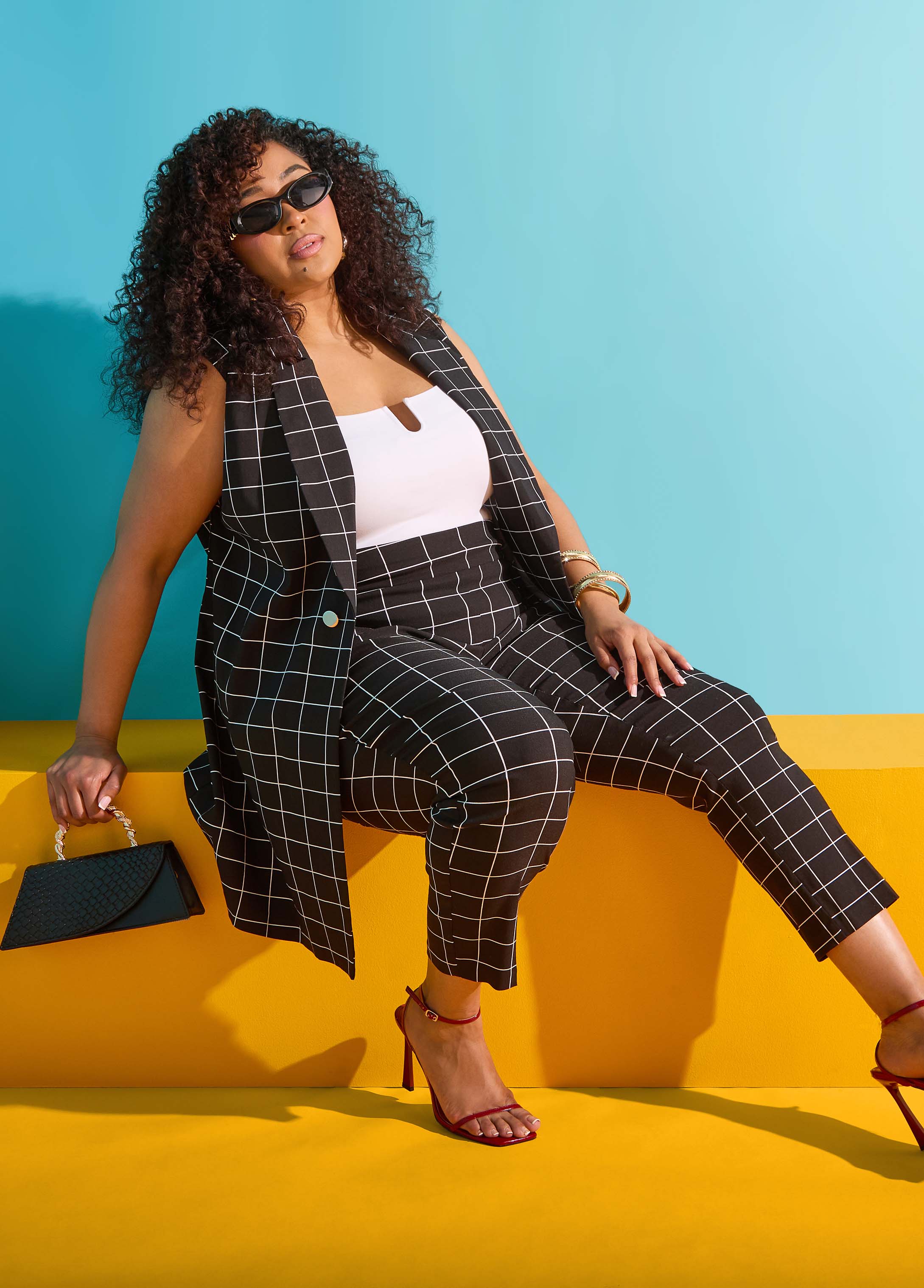 Millennium Checked Ankle Pants Black White | Ashley Stewart
