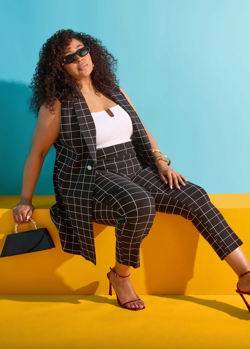Millennium Checked Ankle Pants Black White | Ashley Stewart