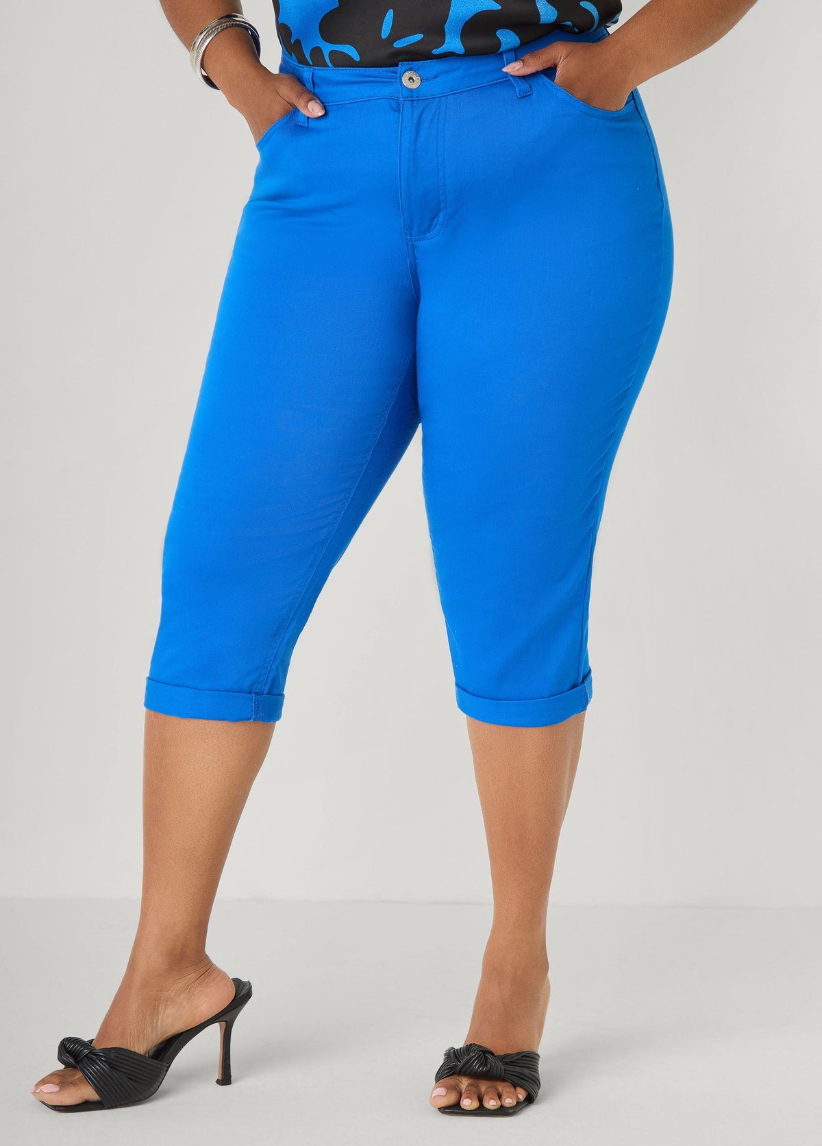 Cuffed Denim Capri Victoria Blue | Ashley Stewart