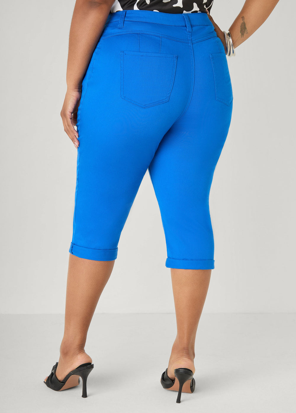 Cuffed Denim Capri Victoria Blue | Ashley Stewart