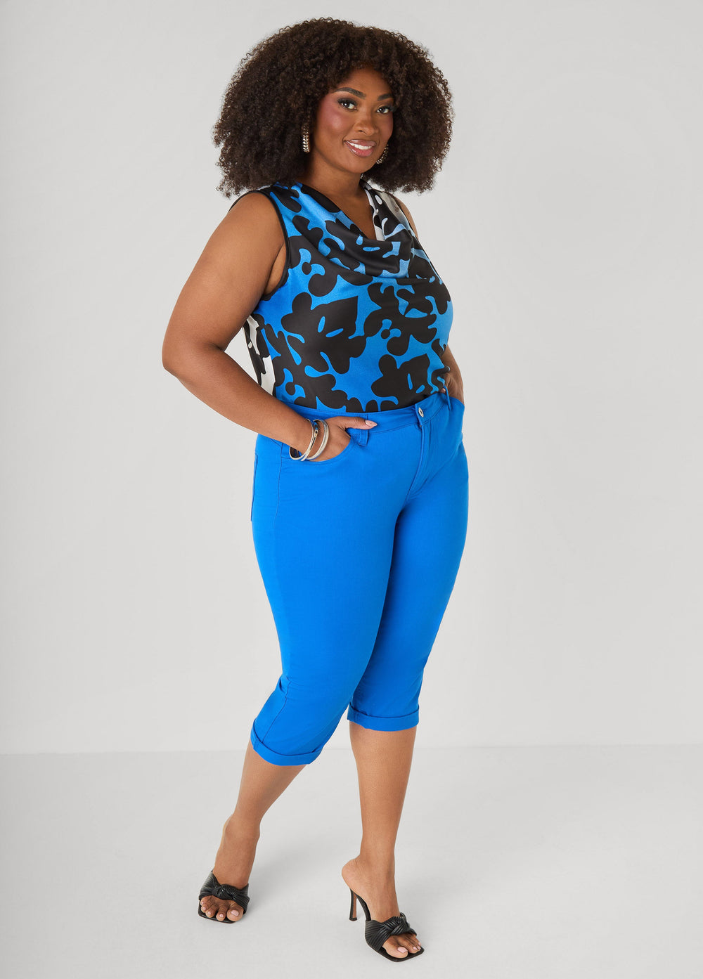 Cuffed Denim Capri Victoria Blue | Ashley Stewart