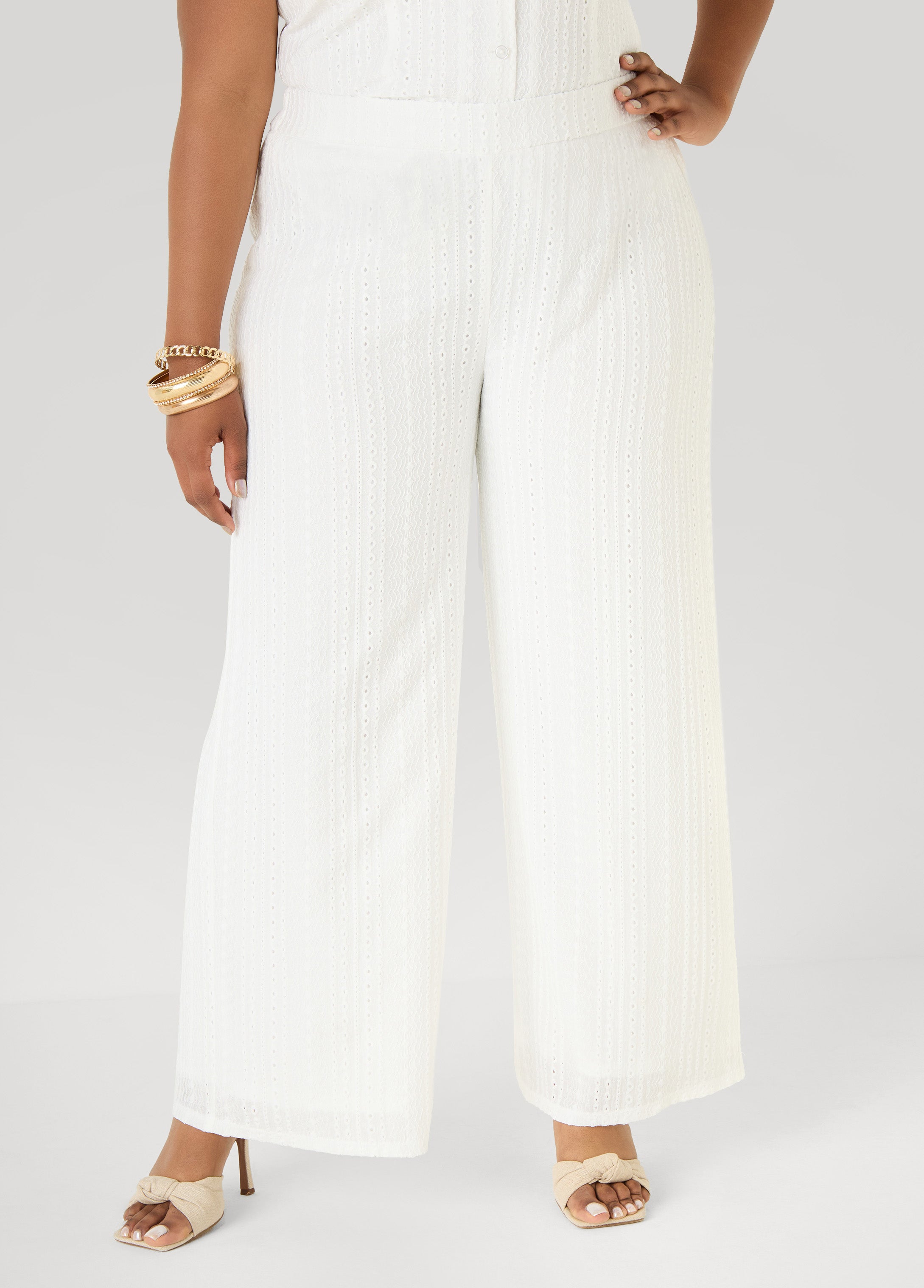 Eyelet Straight Leg Pants White | Ashley Stewart