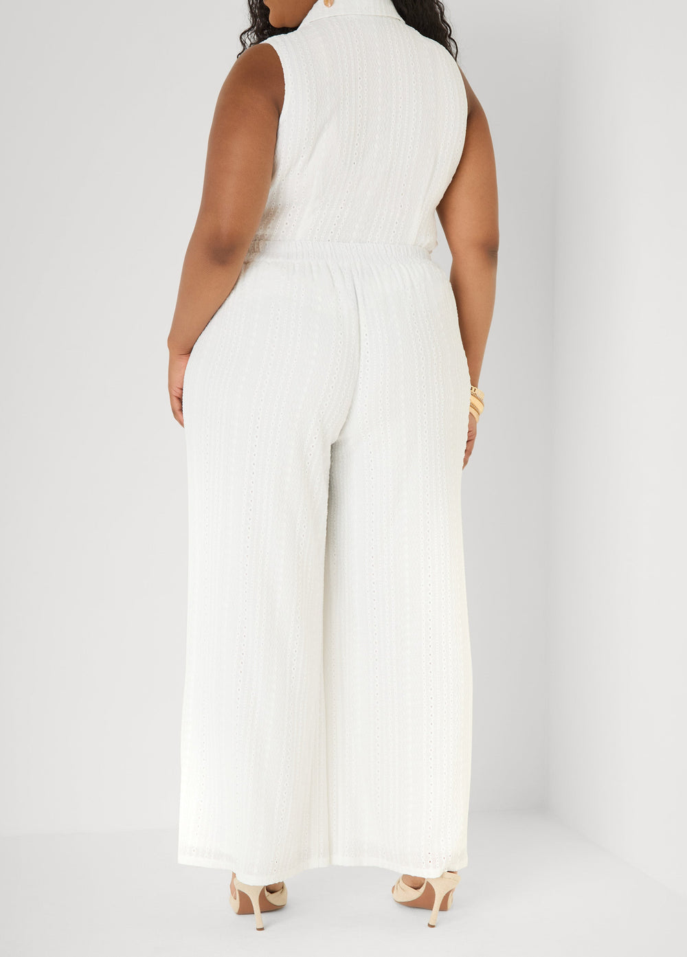 Eyelet Straight Leg Pants White | Ashley Stewart