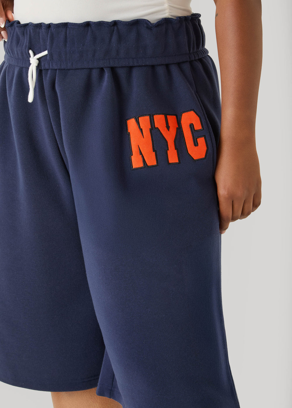Foldover Drawstring Shorts Peacoat | Ashley Stewart