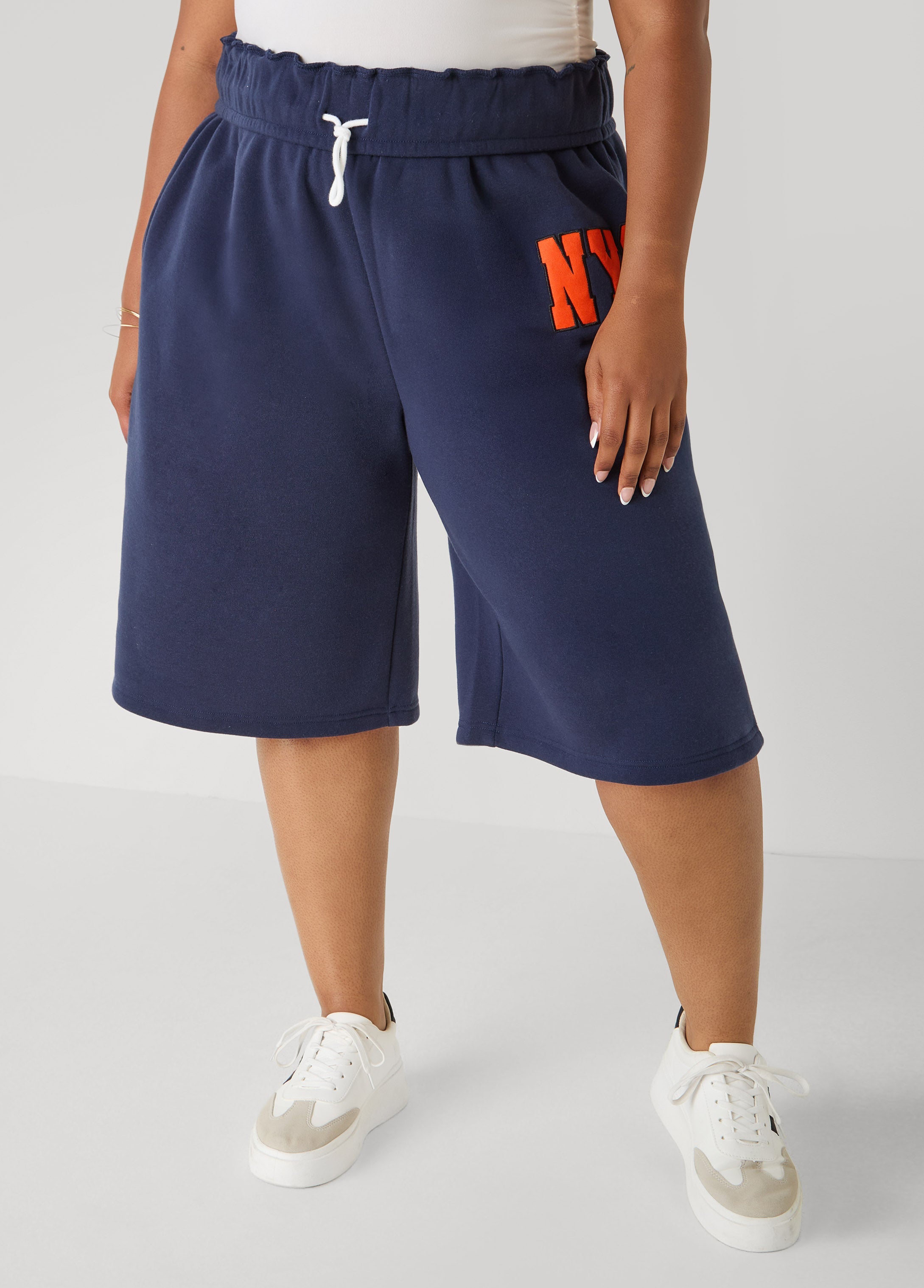 Foldover Drawstring Shorts Peacoat | Ashley Stewart