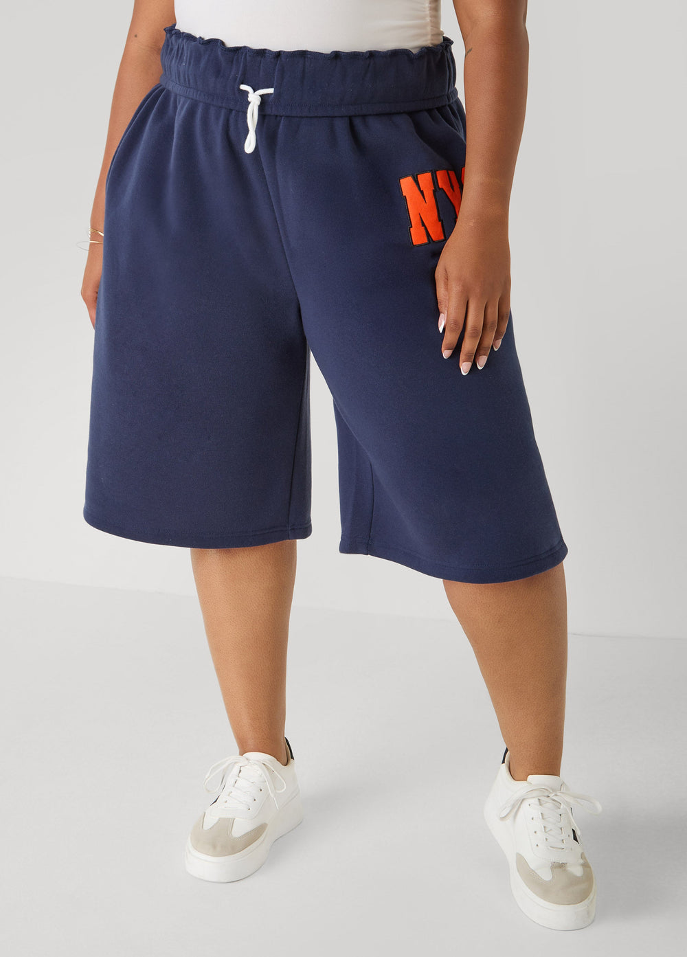 Foldover Drawstring Shorts Peacoat | Ashley Stewart