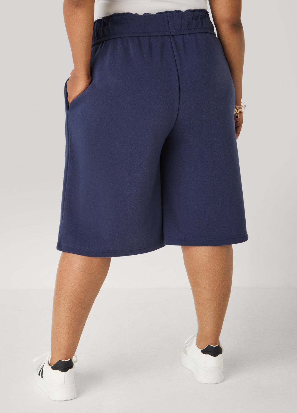 Foldover Drawstring Shorts Peacoat | Ashley Stewart