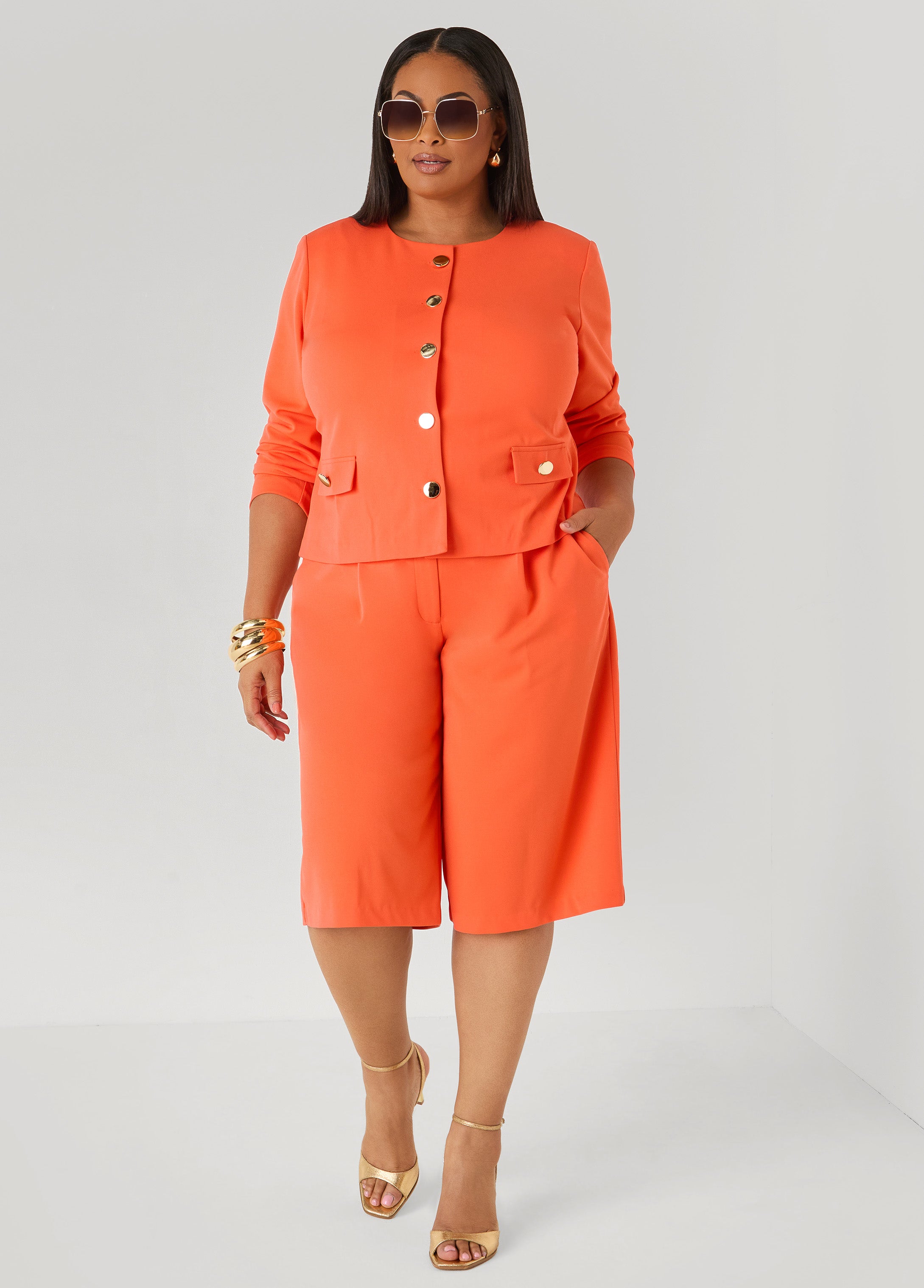 Pleated Crepe Shorts Nasturtium | Ashley Stewart