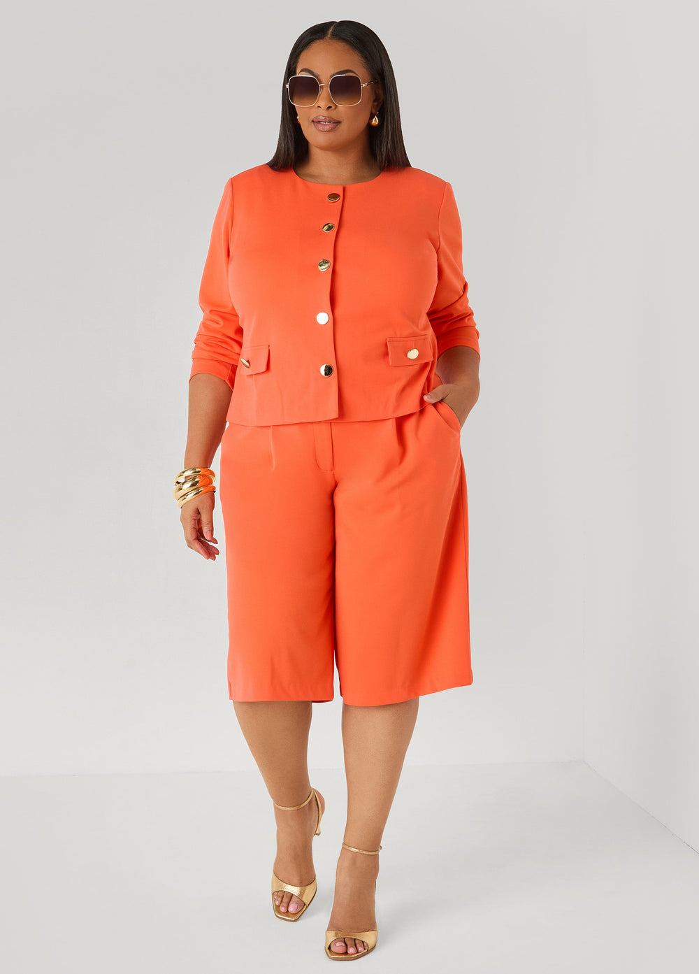 Pleated Crepe Shorts Nasturtium | Ashley Stewart