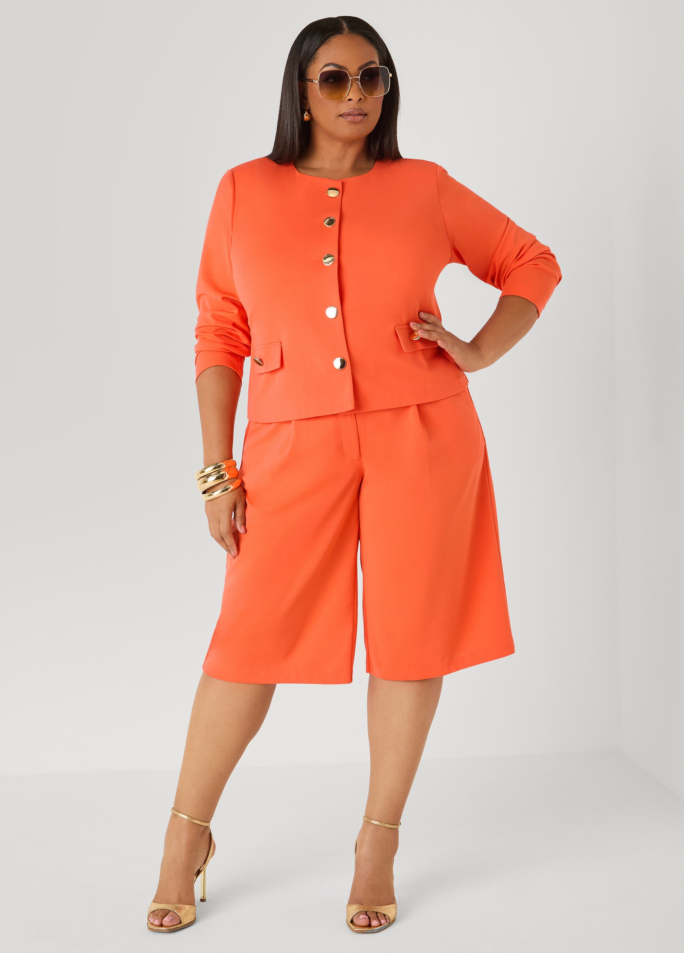 Pleated Crepe Shorts Nasturtium | Ashley Stewart
