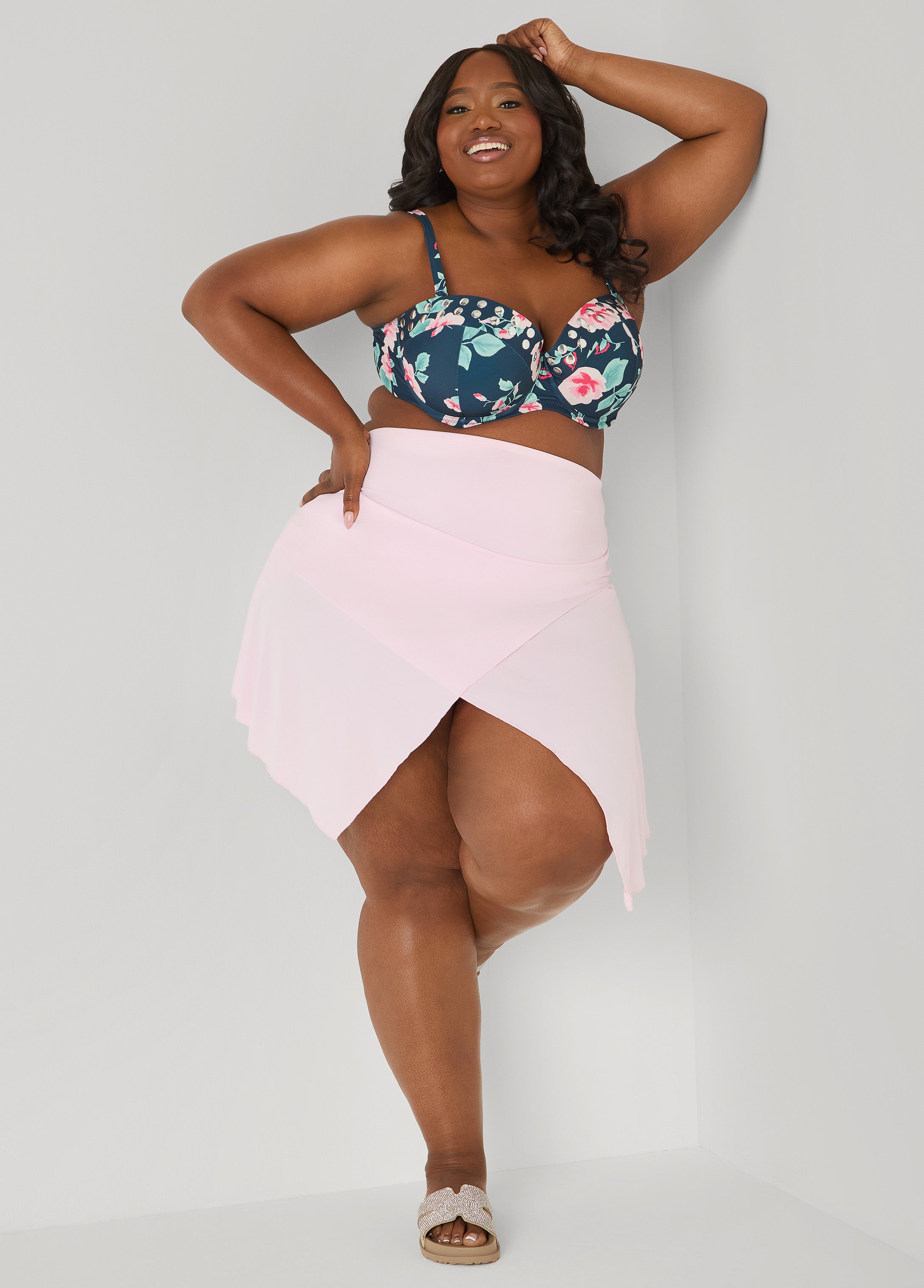 Asymmetric Hem Swim Skort Pink | Ashley Stewart