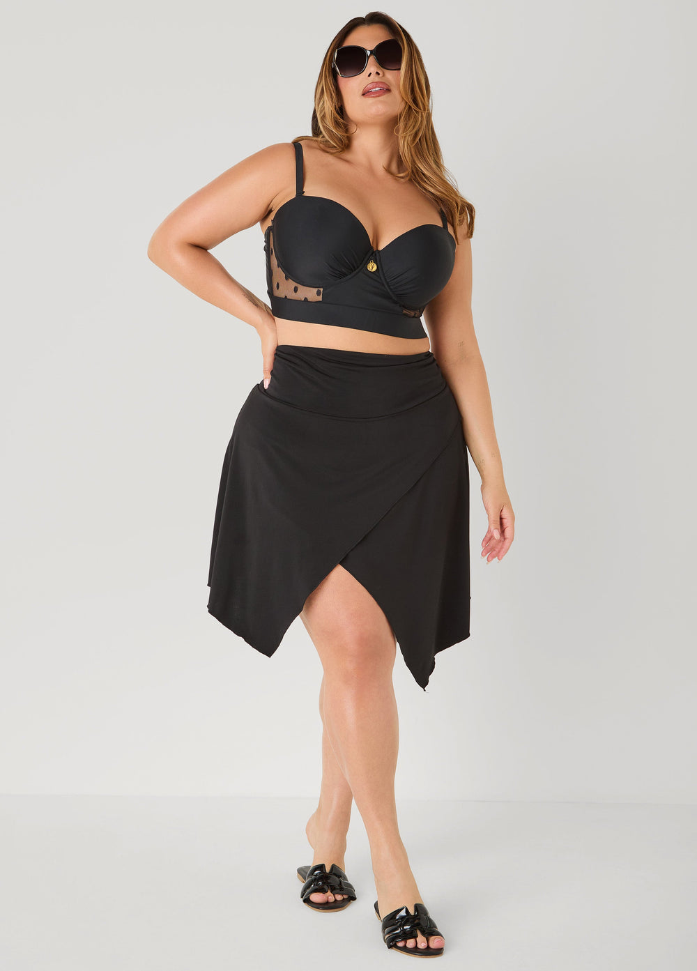 Asymmetric Swim Skort Black | Ashley Stewart