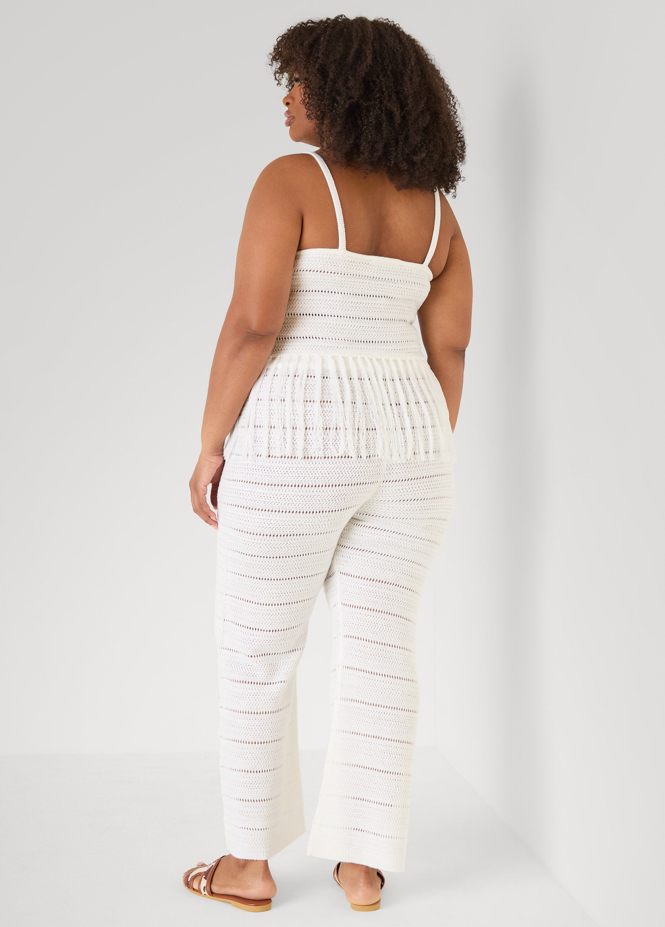 Beaded Fringe Crochet Coverup Set White | Ashley Stewart