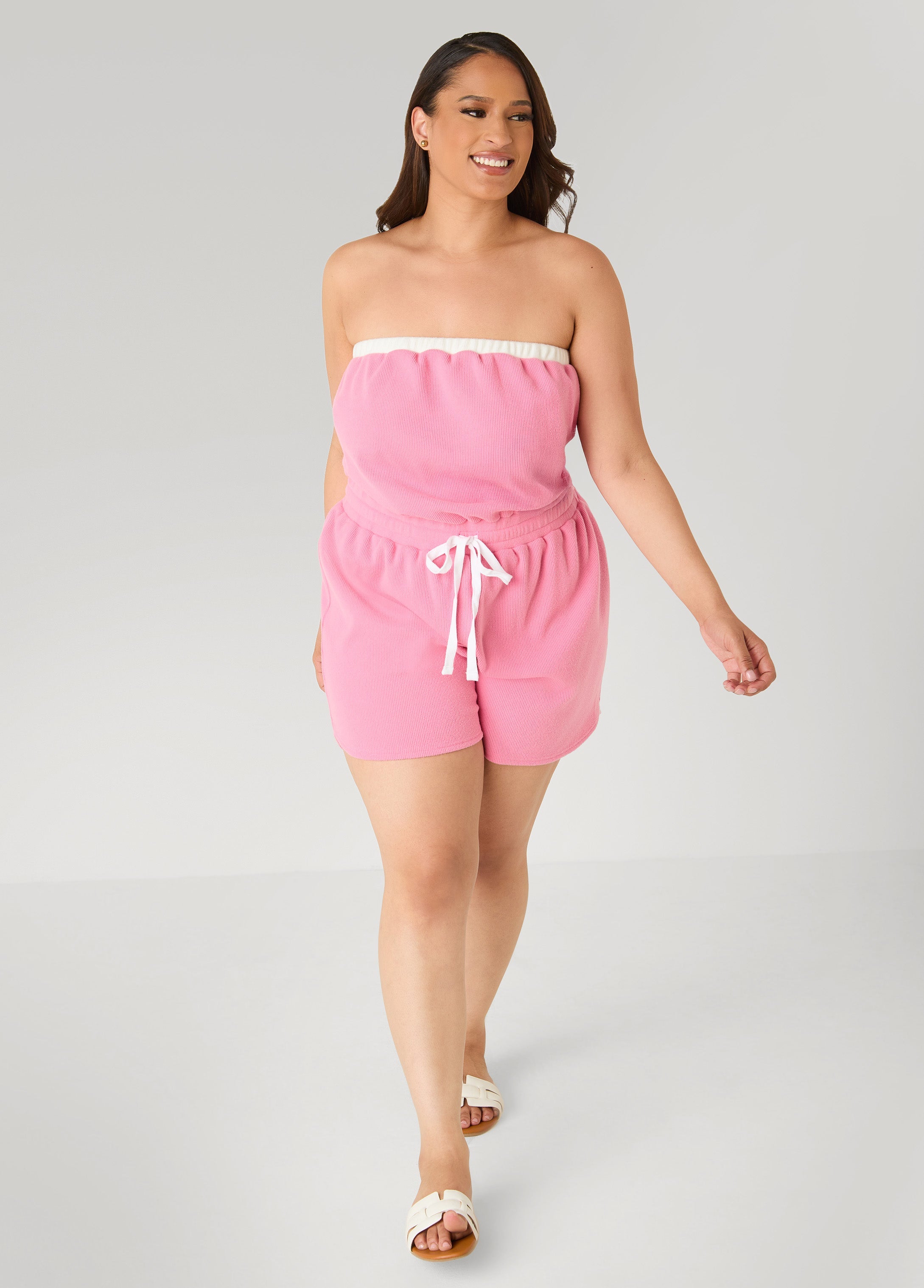 Moon To Noon Strapless Romper Pink | Ashley Stewart