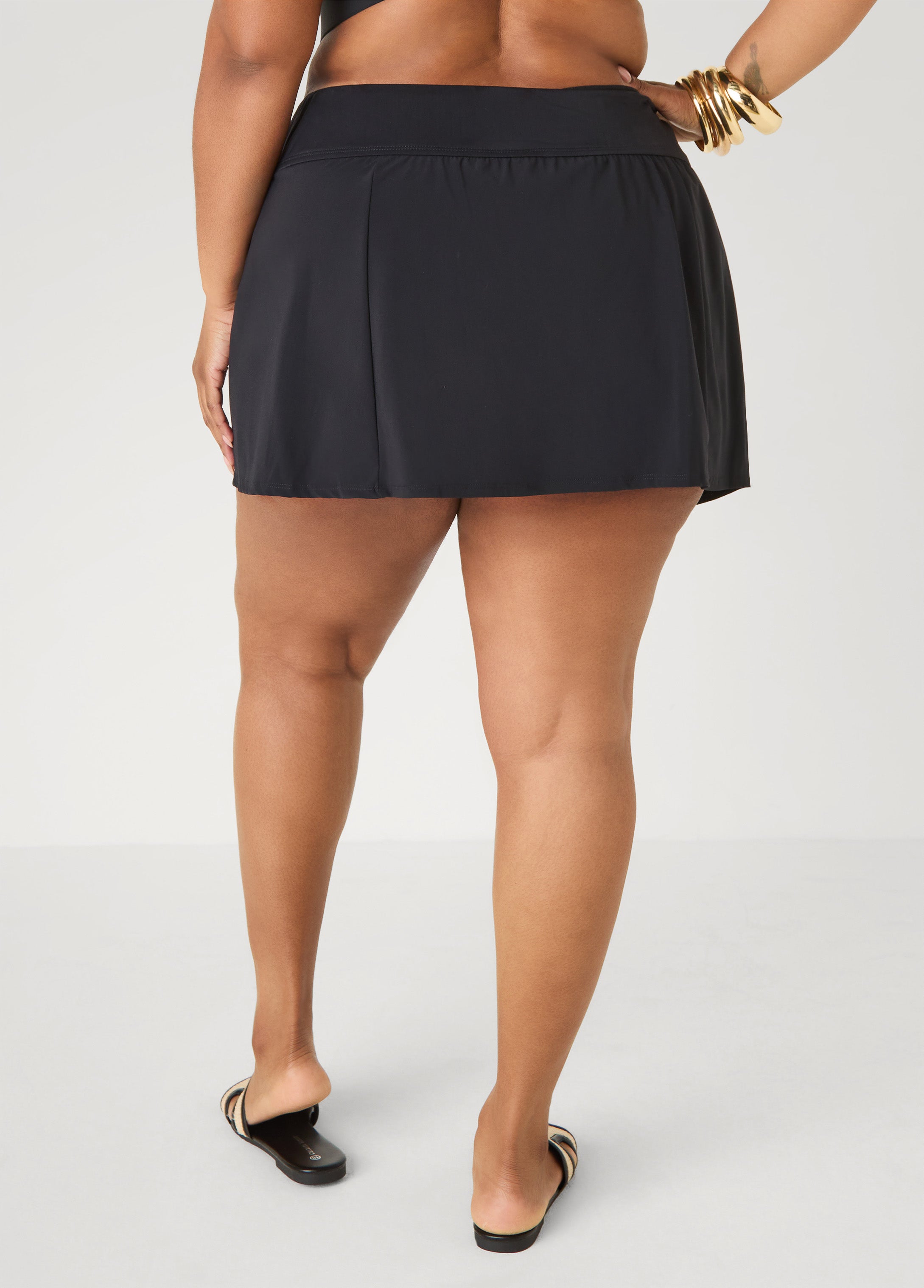 High Waist Swim Skort Black | Ashley Stewart