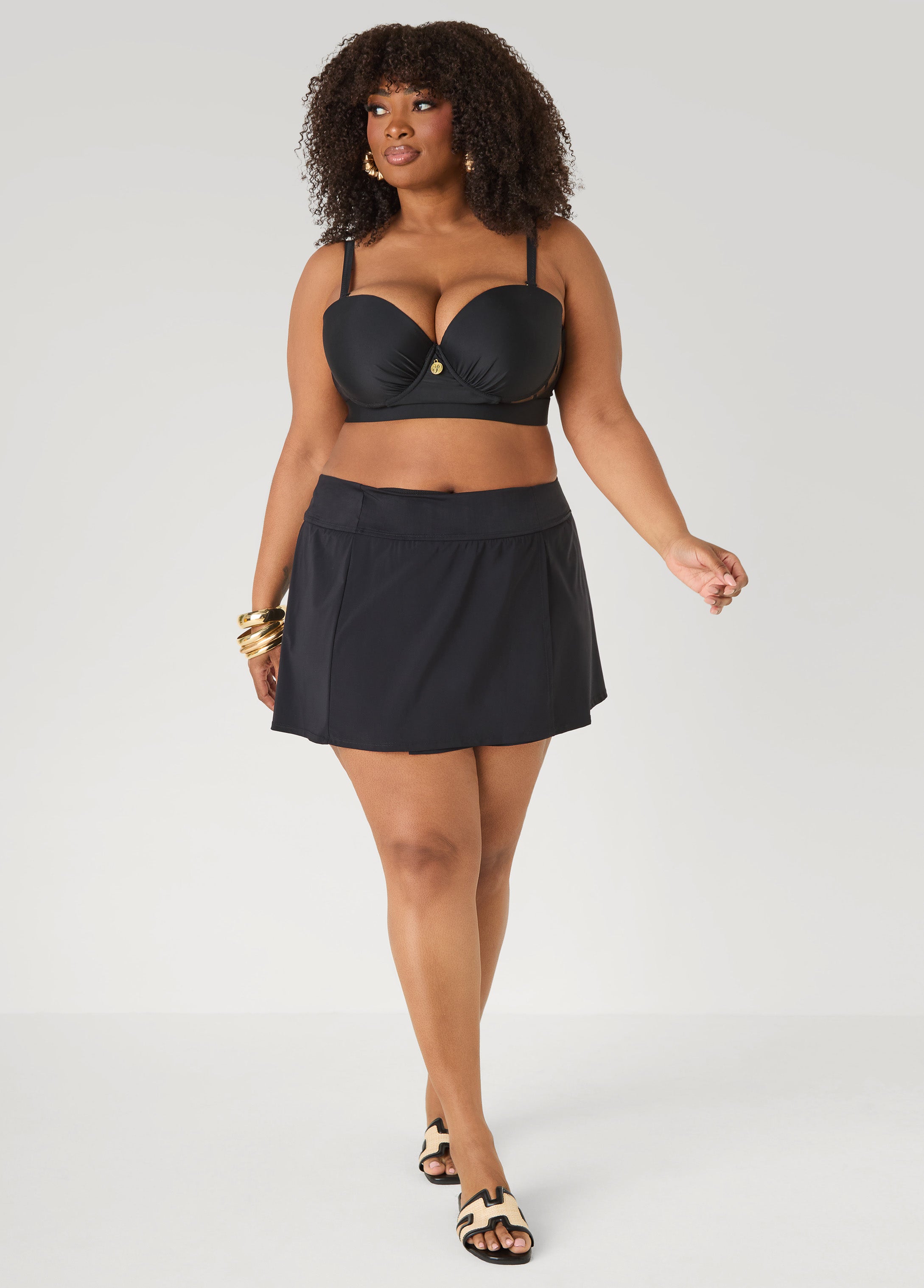 High Waist Swim Skort Black | Ashley Stewart