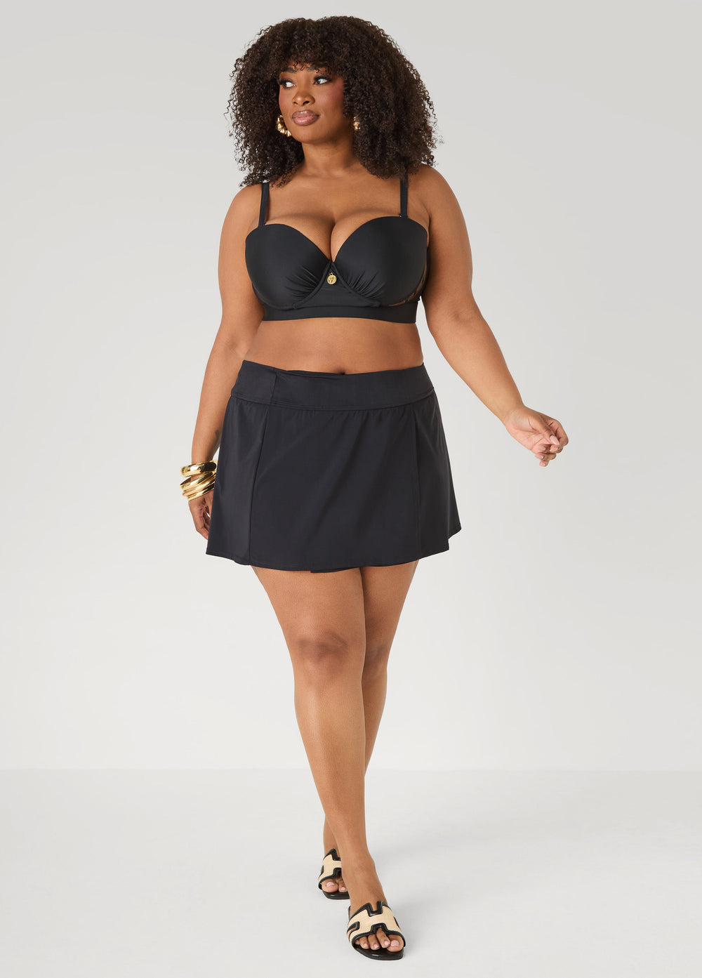 High Waist Swim Skort Black | Ashley Stewart