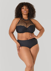 Knitted Halter Bikini Top Black | Ashley Stewart